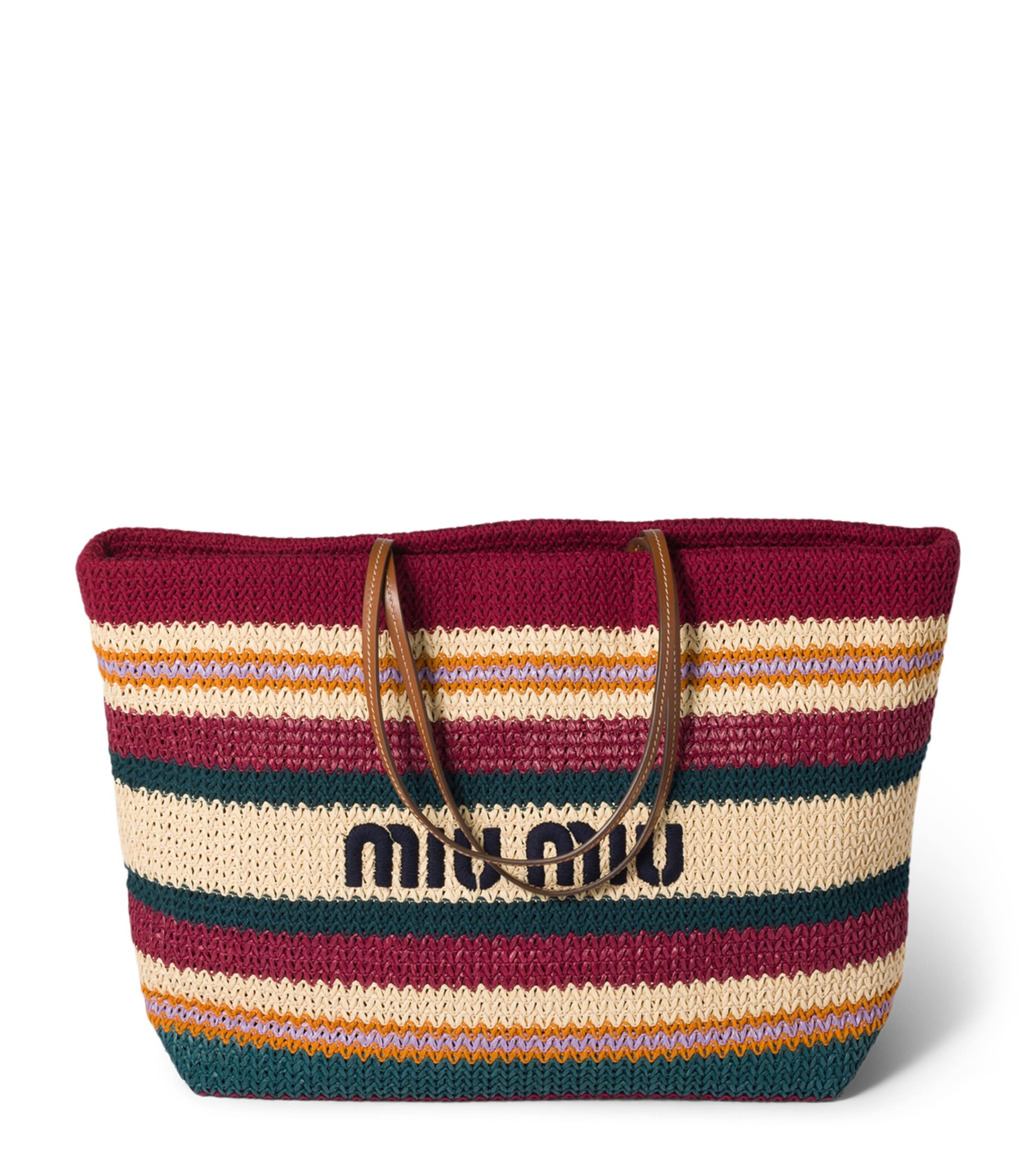 Miu Miu Raffia-Effect Woven Tote Bag