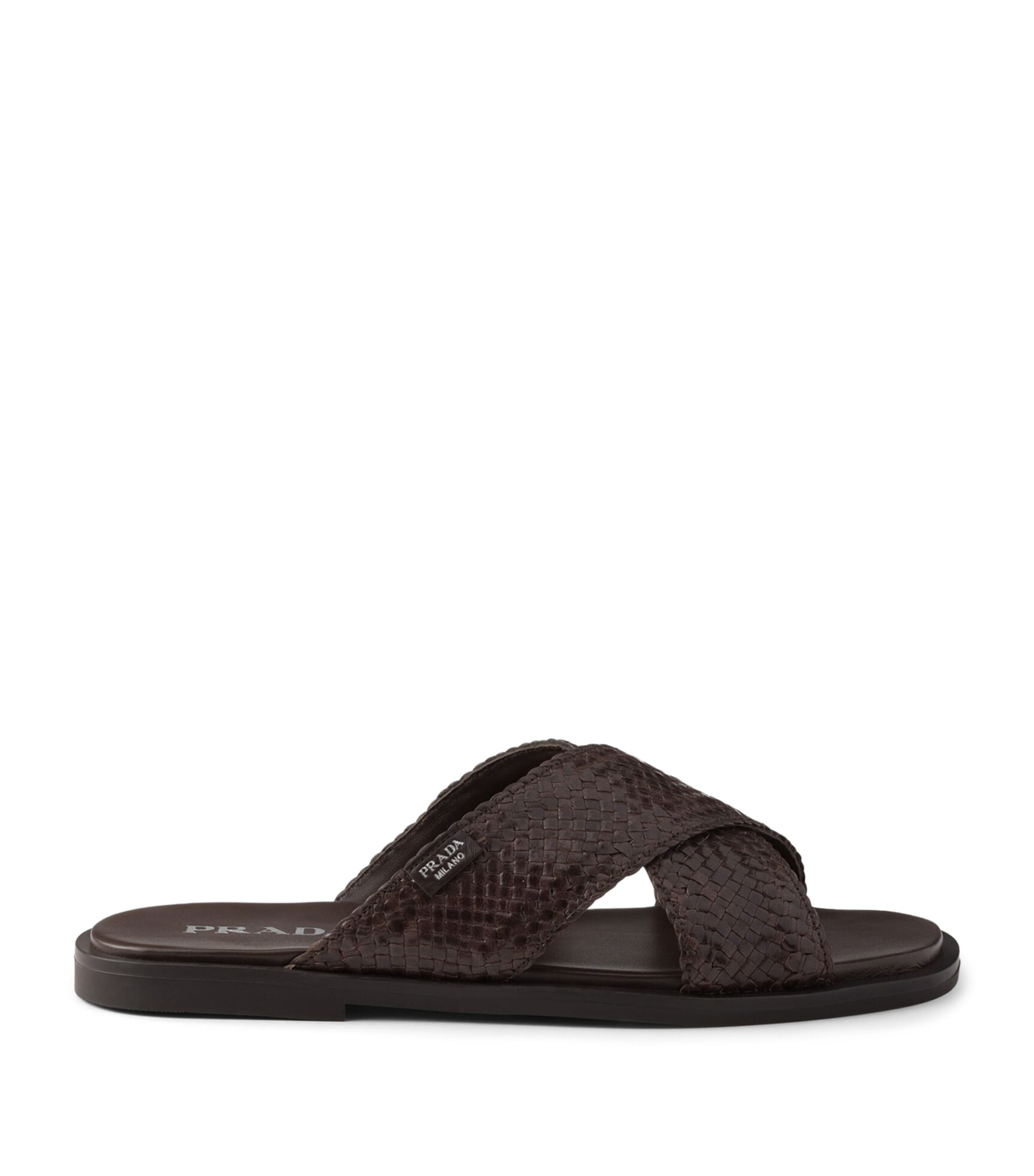 Prada Leather Woven Crisscross Sandals