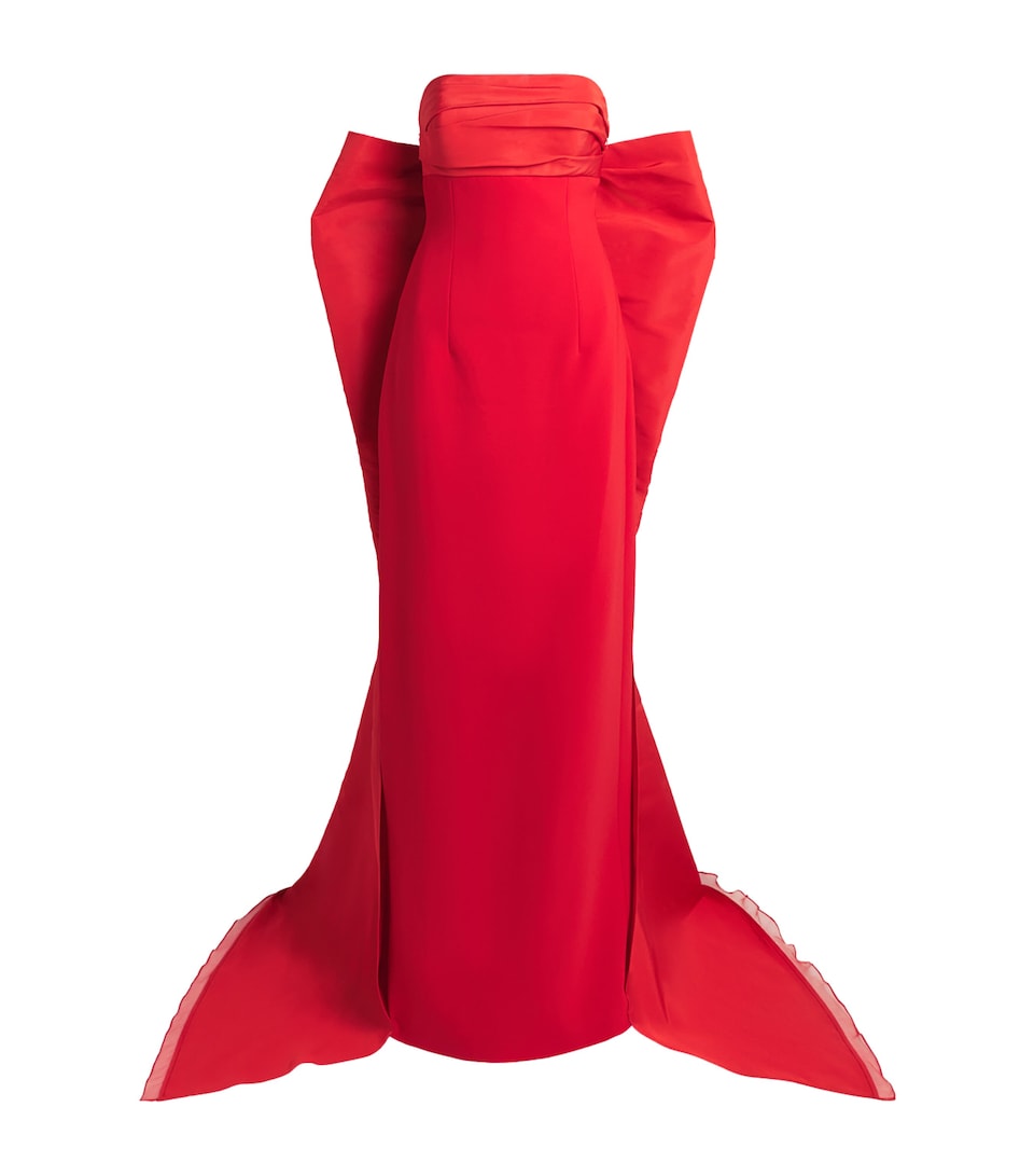Carolina Herrera Womens Silk Bow-Train Gown Chili Red