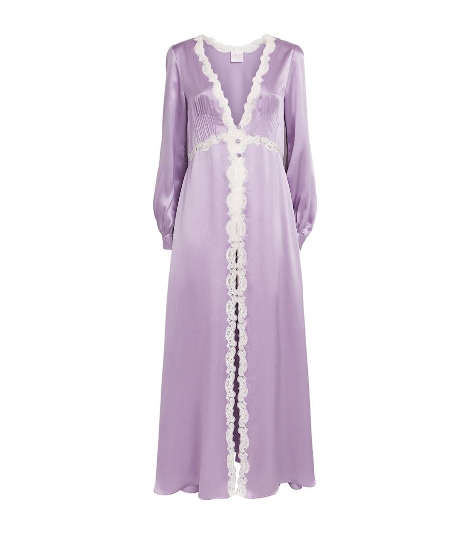 Loretta Caponi Womens Silk-Lace Pucci Long Robe Lilac