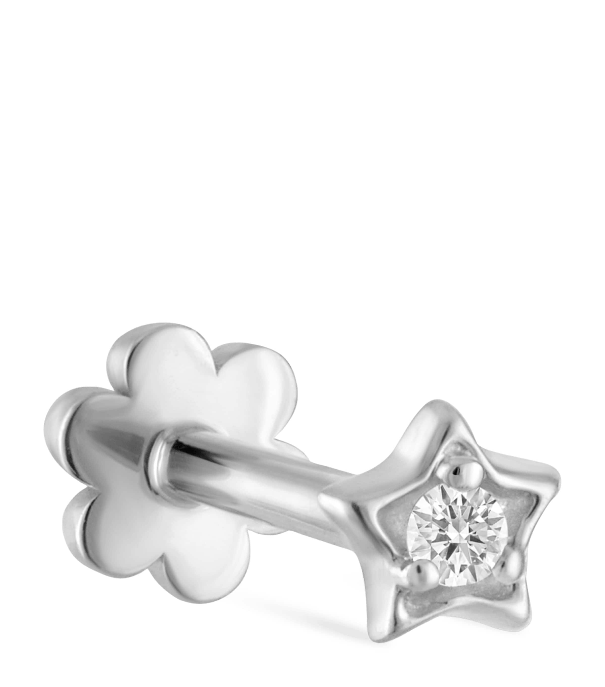 White Gold and Diamond Solitaire Star Threaded Stud Earring (3mm)