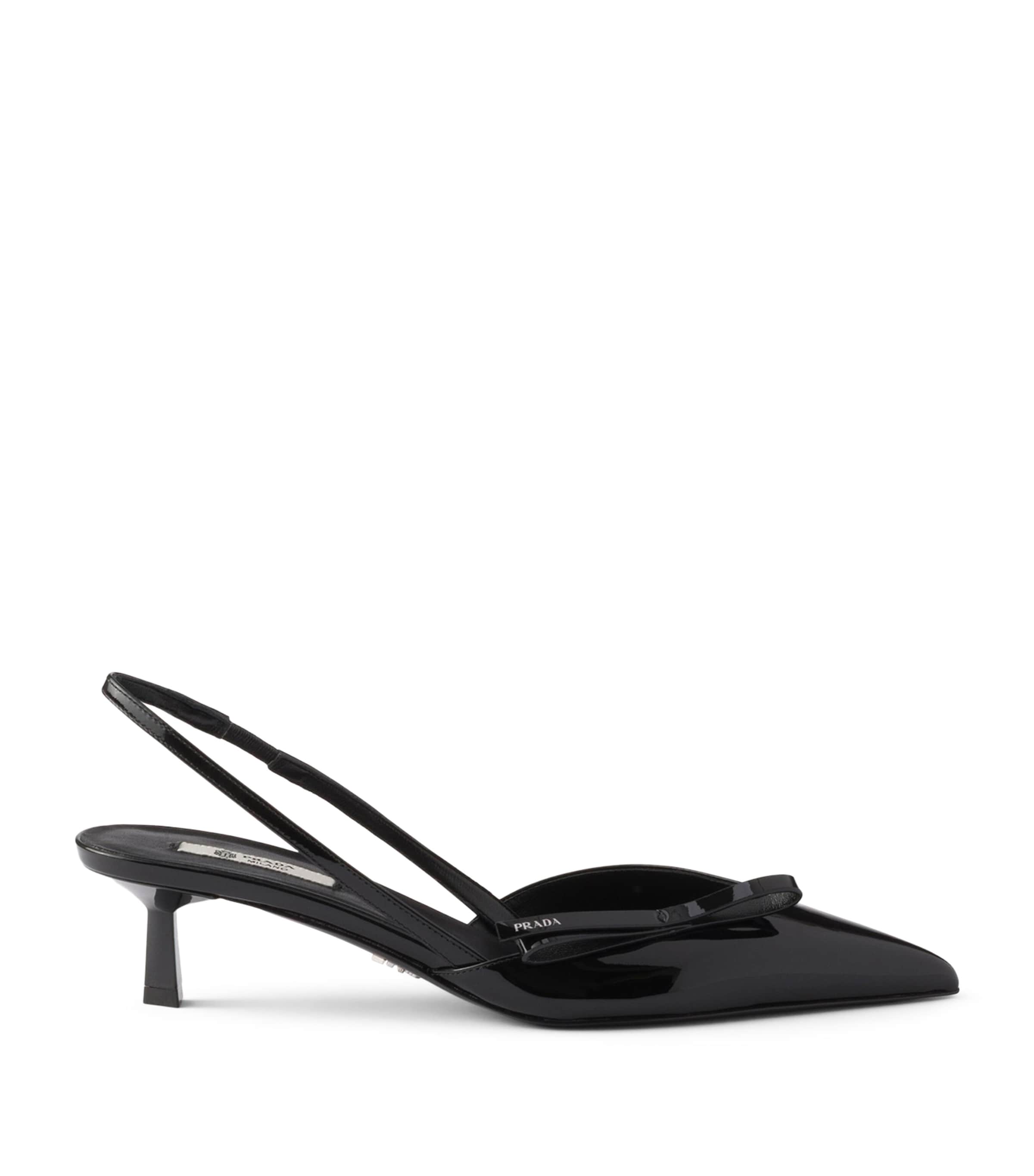 Prada Patent Leather Slingback Kitten Heels 45 Black