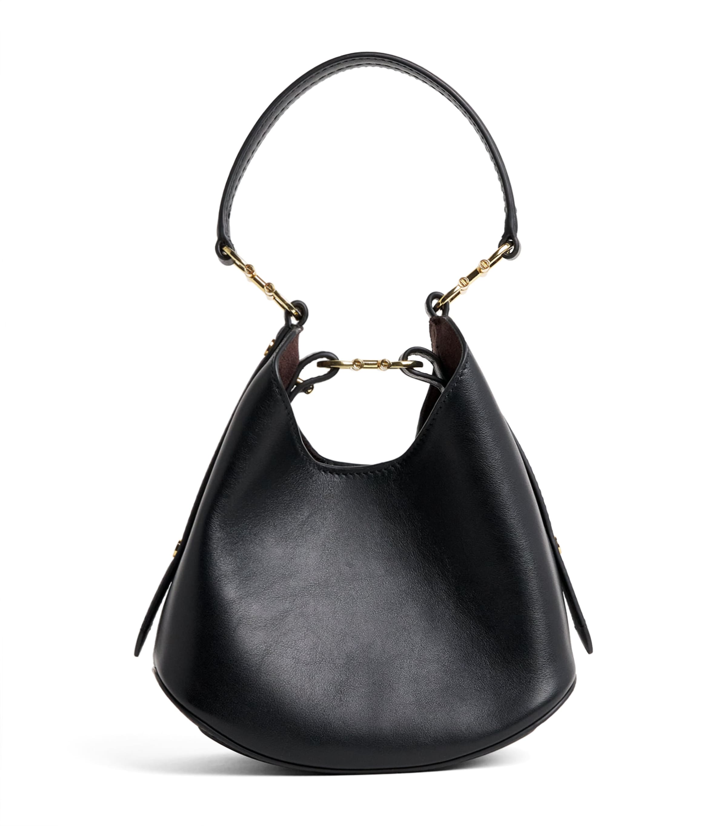 Harrods Small Leather Penny Shoulder Bag Black