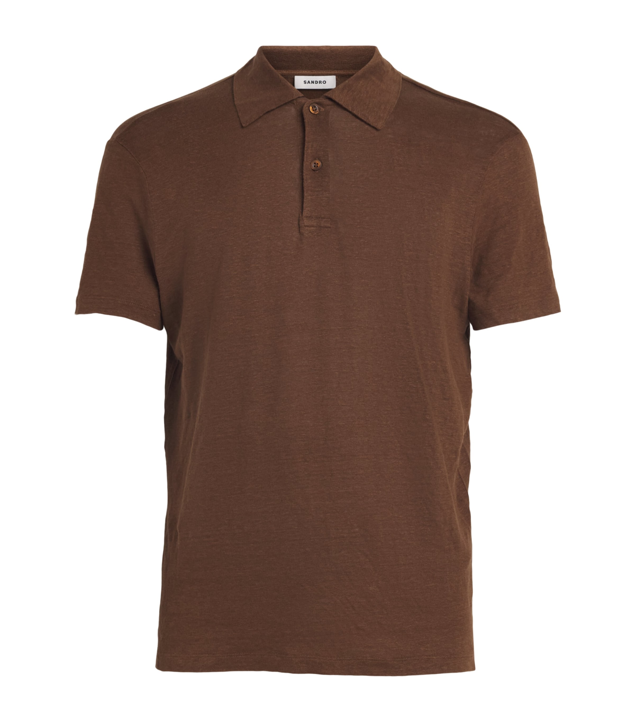Sandro Paris Mens Linen Polo Shirt Tobacco Brown