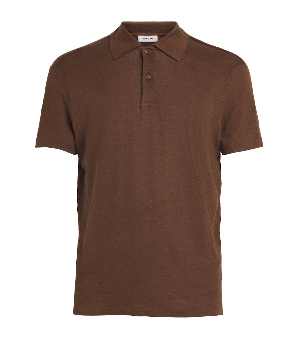 Sandro Paris Mens Linen Polo Shirt Tobacco Brown