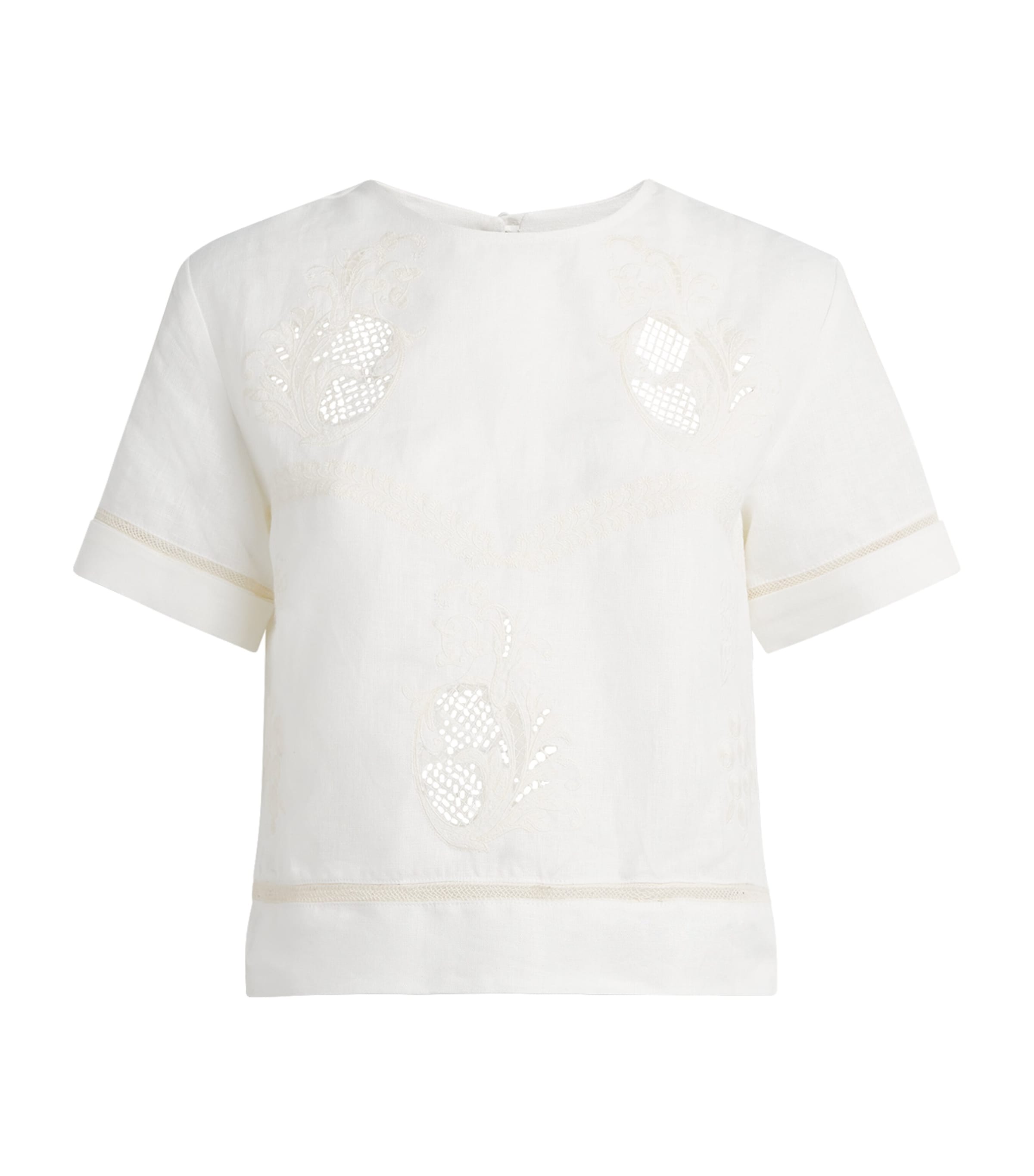 LUG VON SIGA Womens Linen Embroidered Dakota Top Offwhite