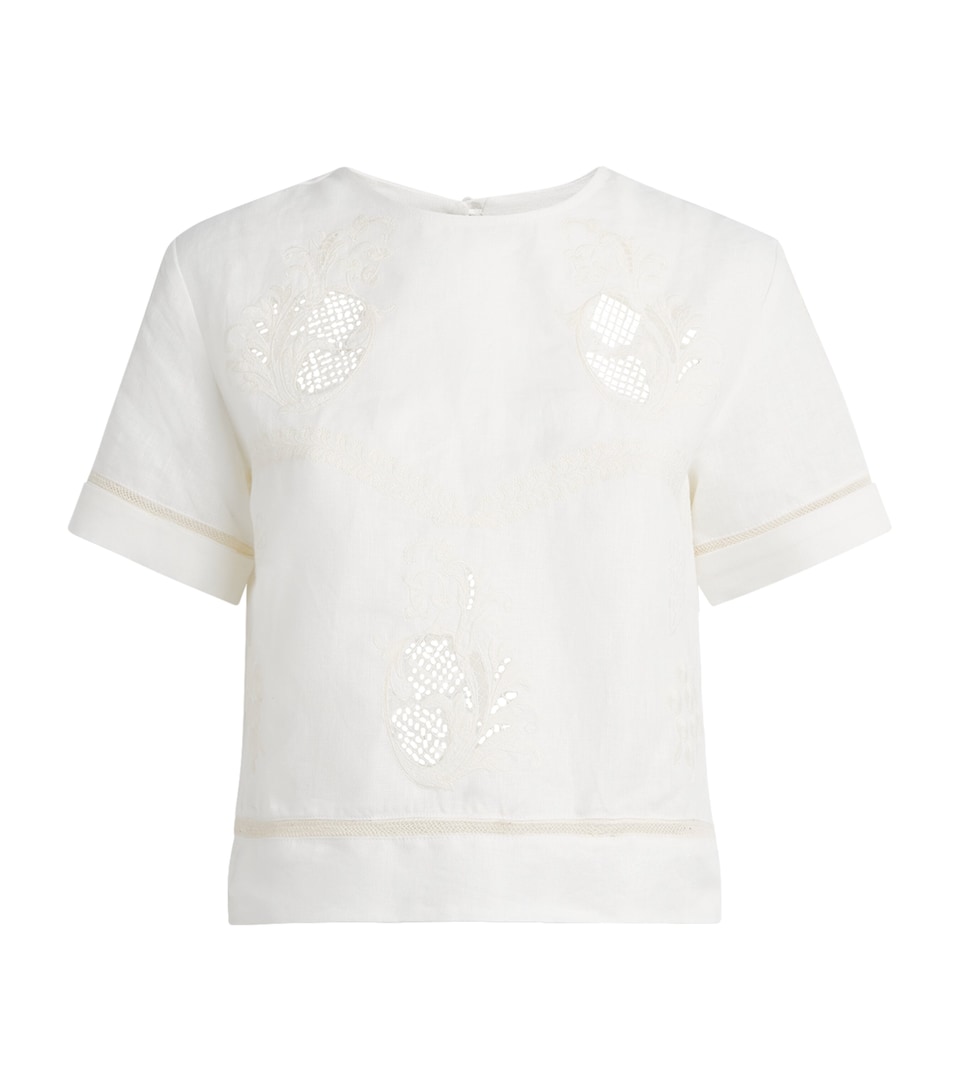 LUG VON SIGA Womens Linen Embroidered Dakota Top Offwhite