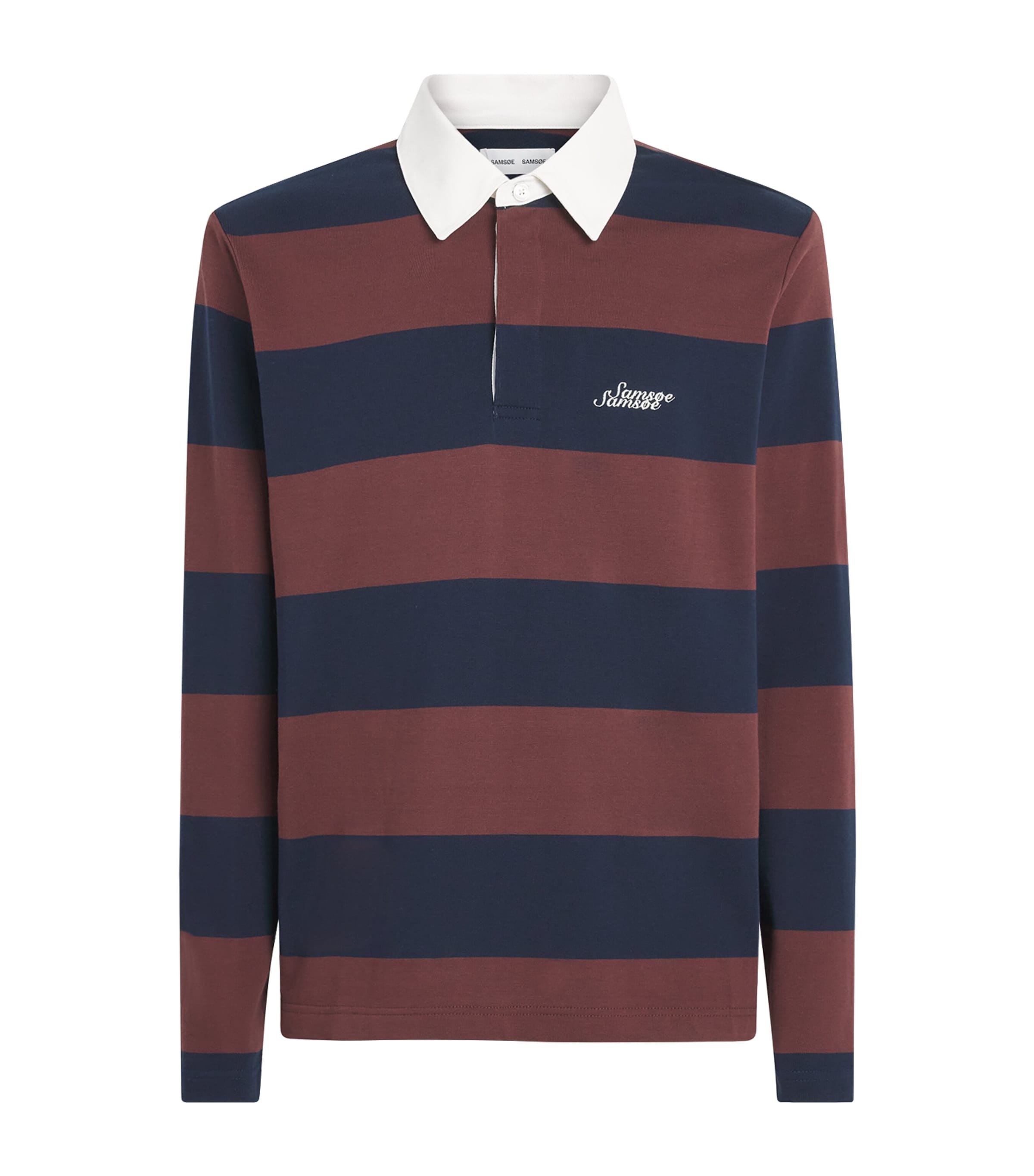 Samsøe Samsøe Mens Stripe Sakevin Rugby Sweatshirt Bitter Chocolate St.