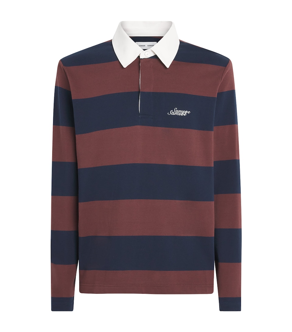 Samsøe Samsøe Mens Stripe Sakevin Rugby Sweatshirt Bitter Chocolate St.