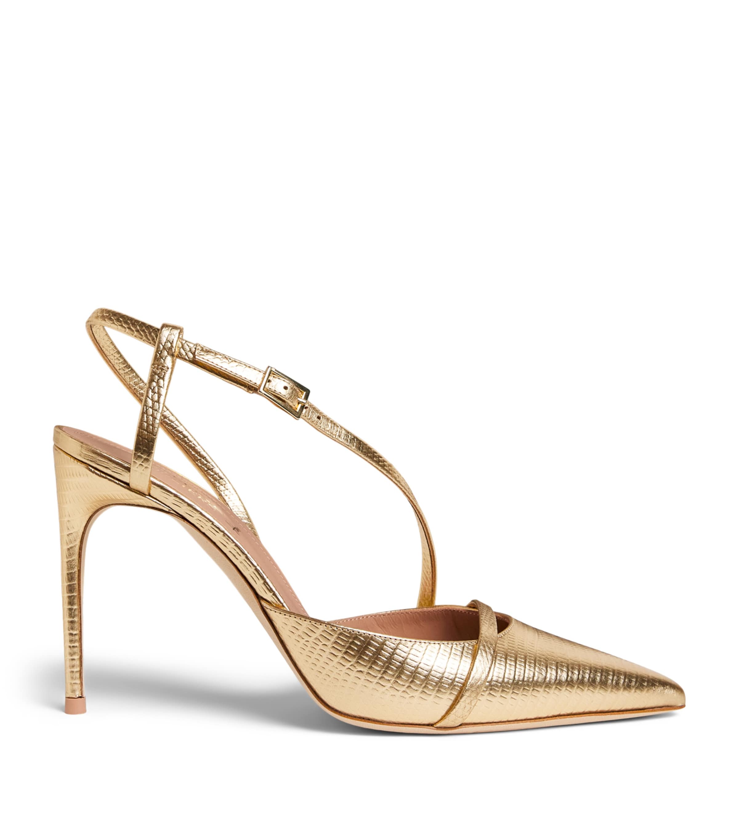 Malone Souliers Metallic Leather Embossed Valeria Slingback Pumps 90 Antique Gold