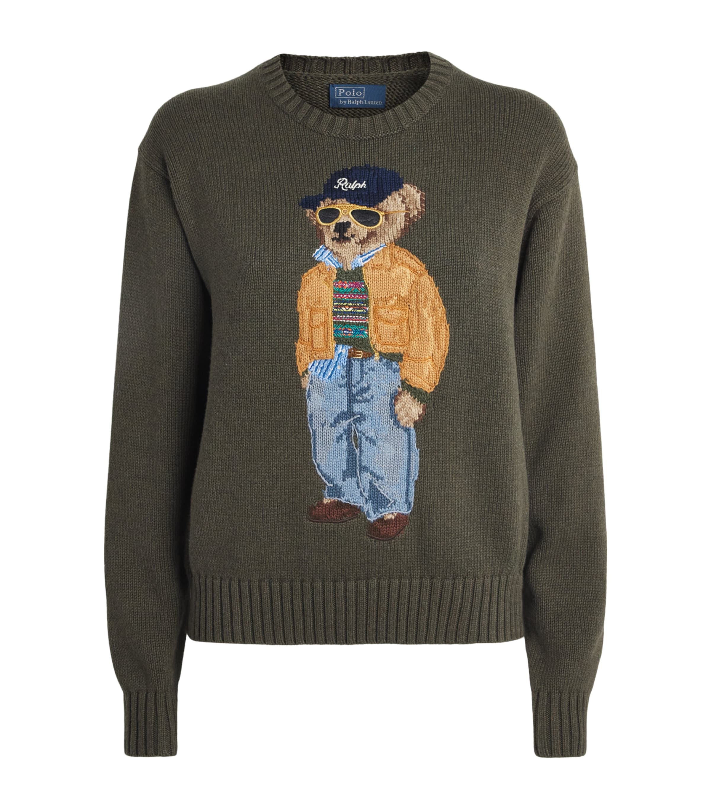Polo Ralph Lauren Womens Cotton Polo Bear Sweater Marled Olive