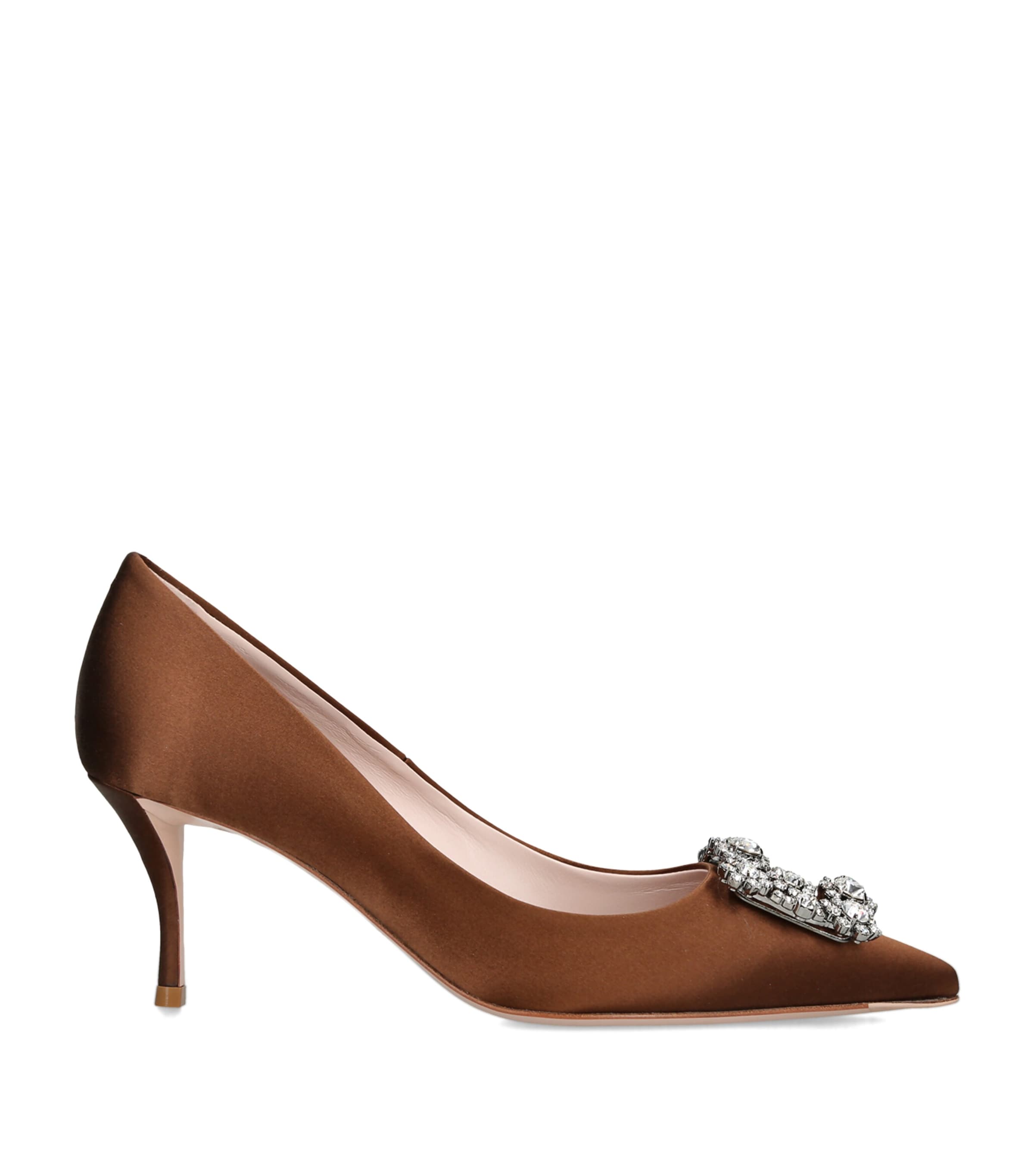 Roger Vivier Satin Decolleté Flower Strass Pumps 65 Mid Brown