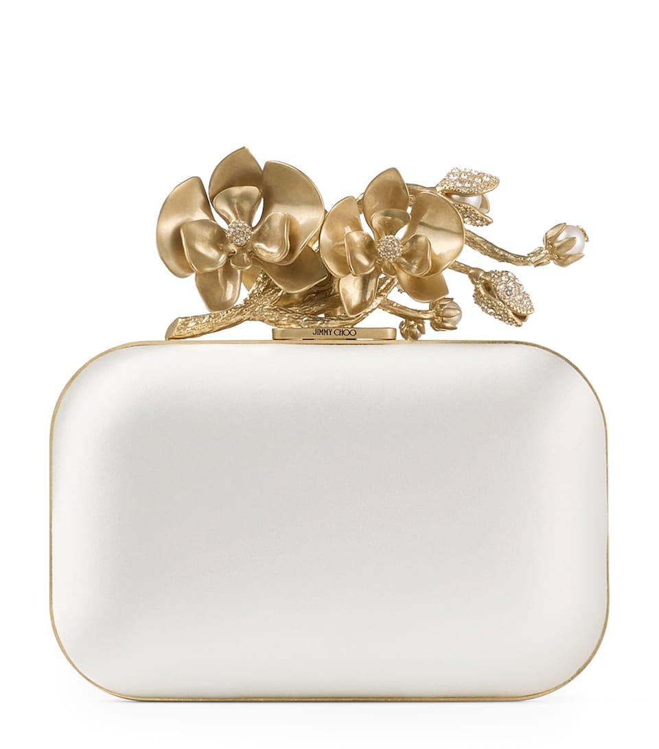 Jimmy Choo Cloud Satin Clutch Bag Ivory