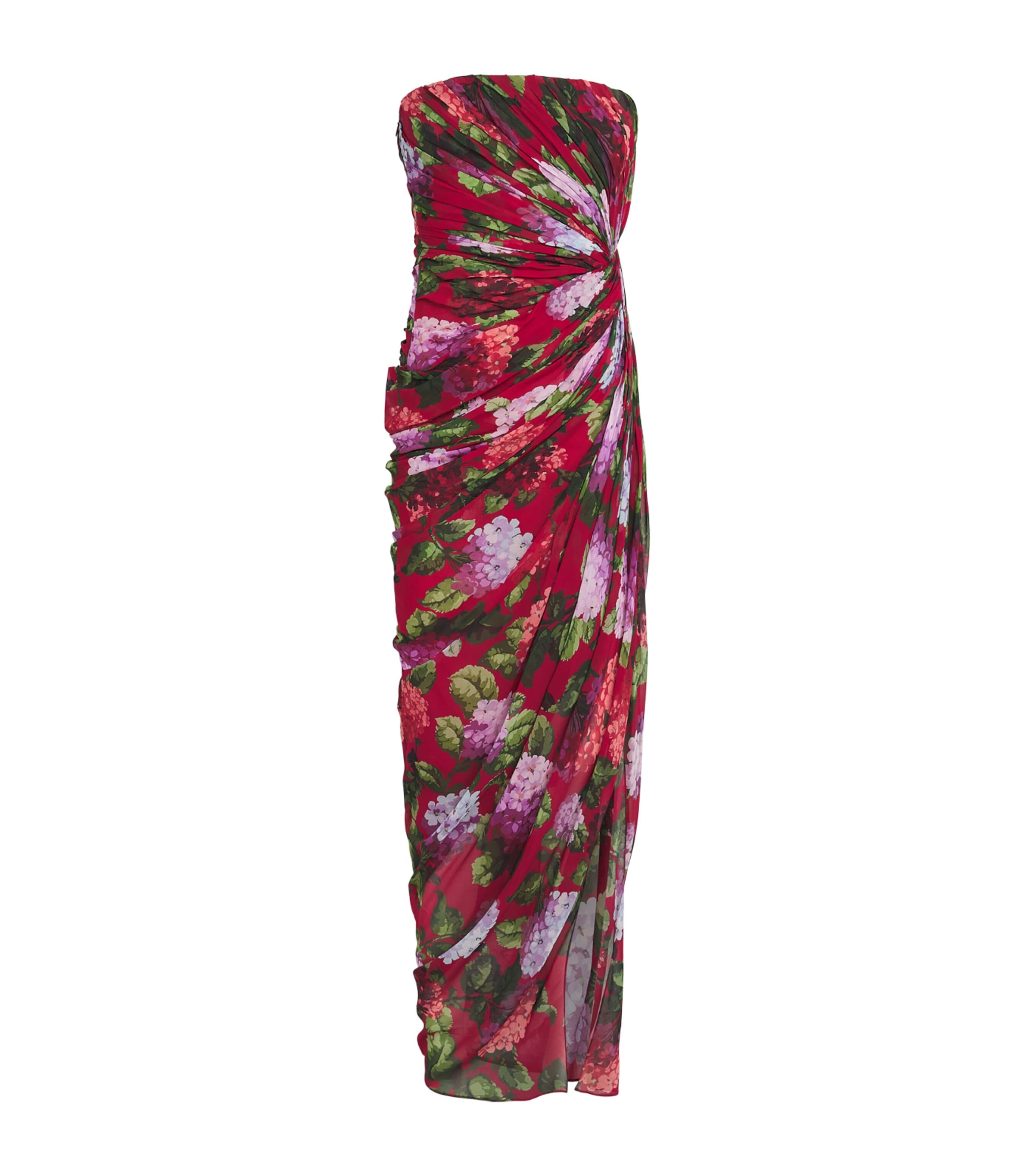 Carolina Herrera Womens Silk Floral Draped Midi Dress Cranberry/multi