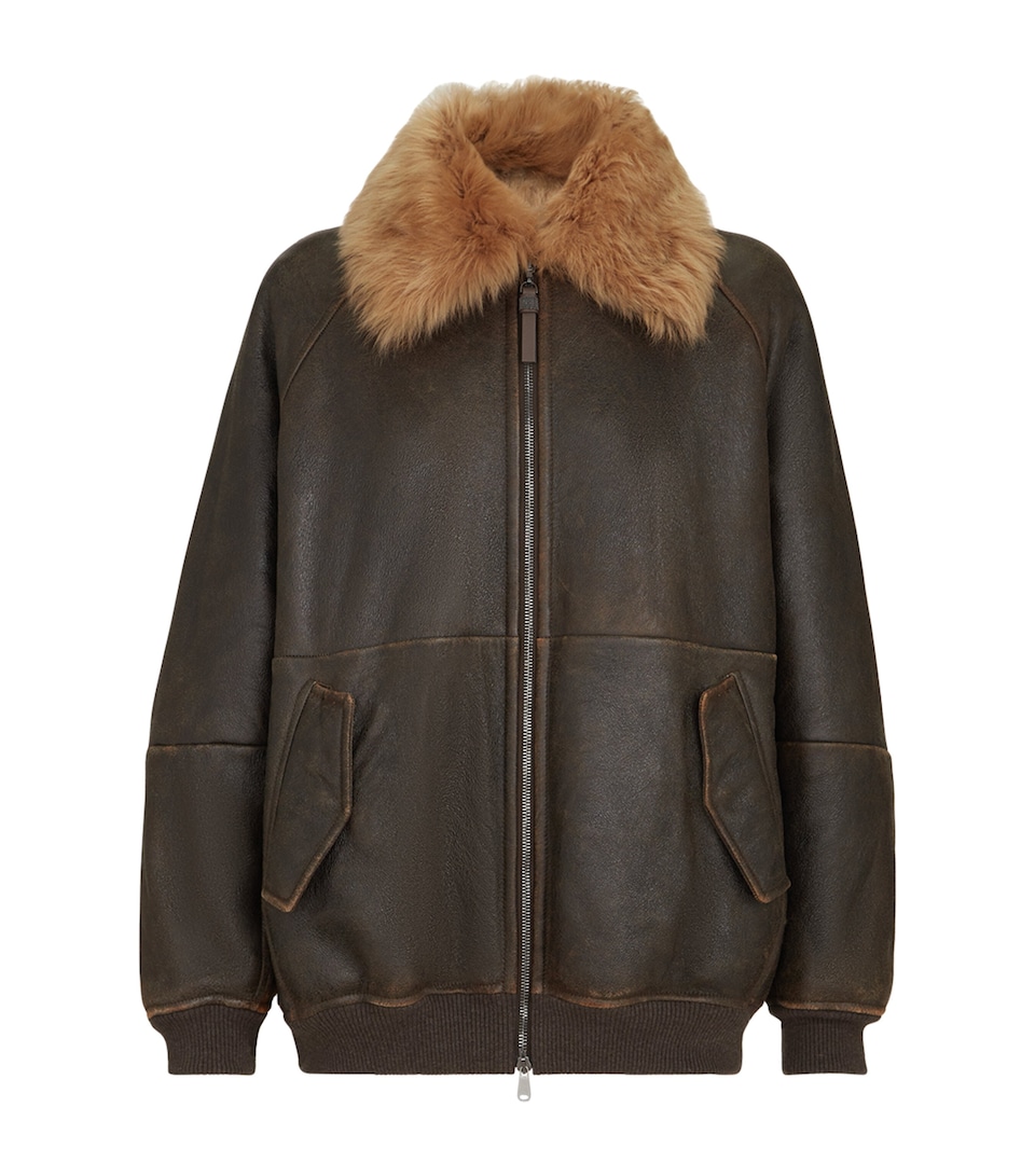 Brunello Cucinelli Womens Shearling Bomber Jacket