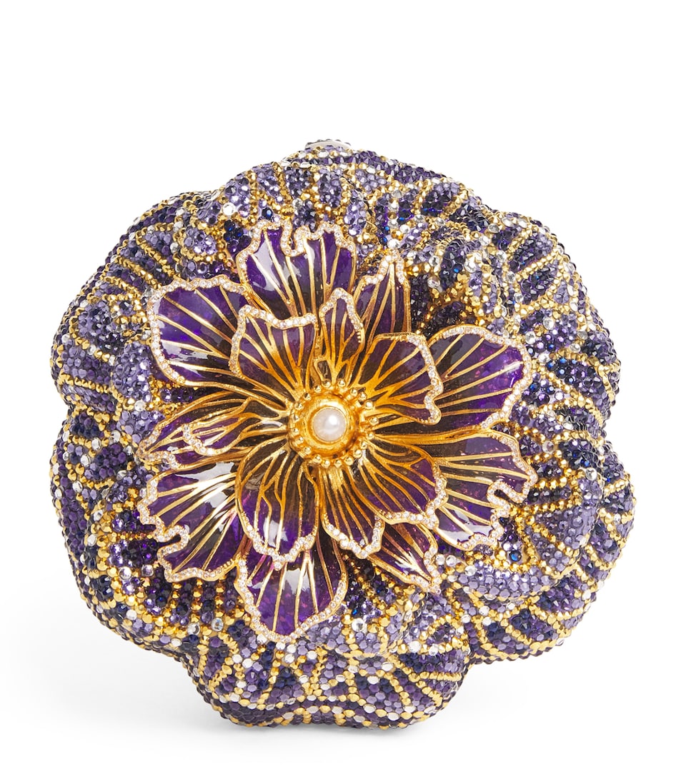 Judith Leiber Embellished Magnolia Clutch Bag Silver Purple Multi