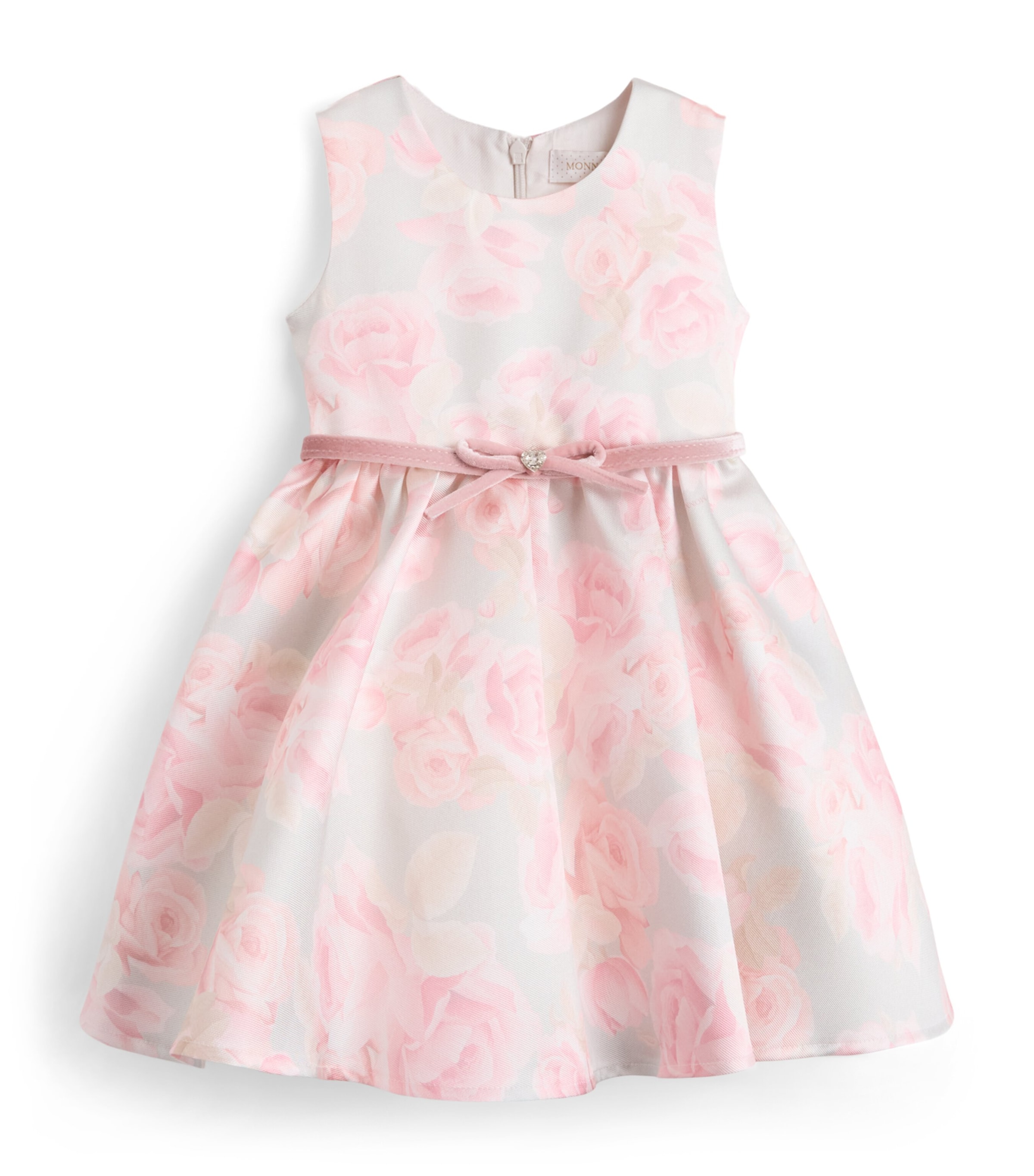Monnalisa Satin Floral Mikado Dress (9 Months - 3 Years) Grigioperla+rosa