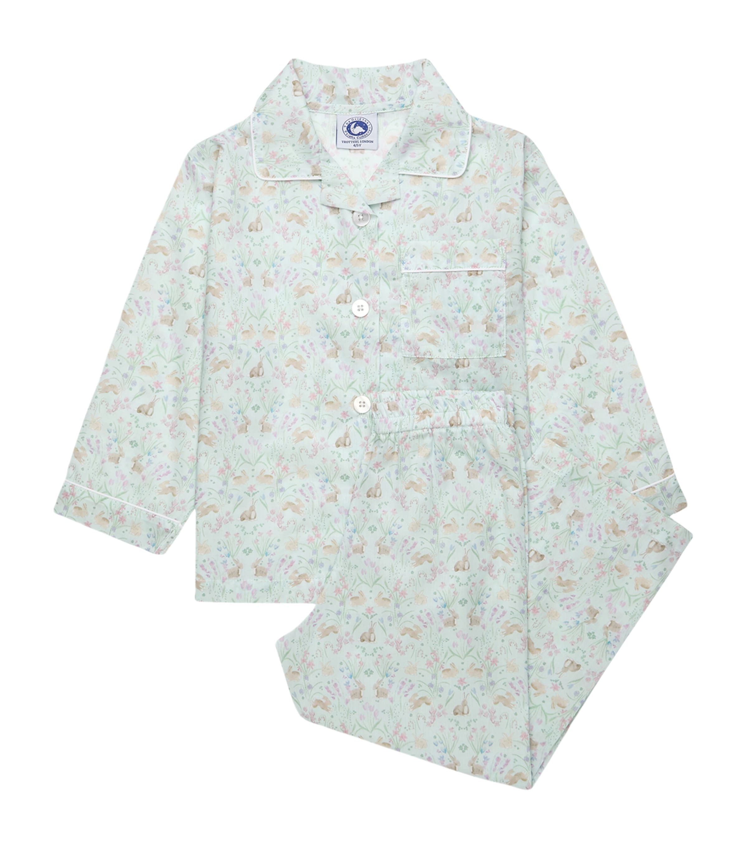 Trotters Liberty Print Country Bunnies Pyjamas Set (1-5 Years) Sea Foam