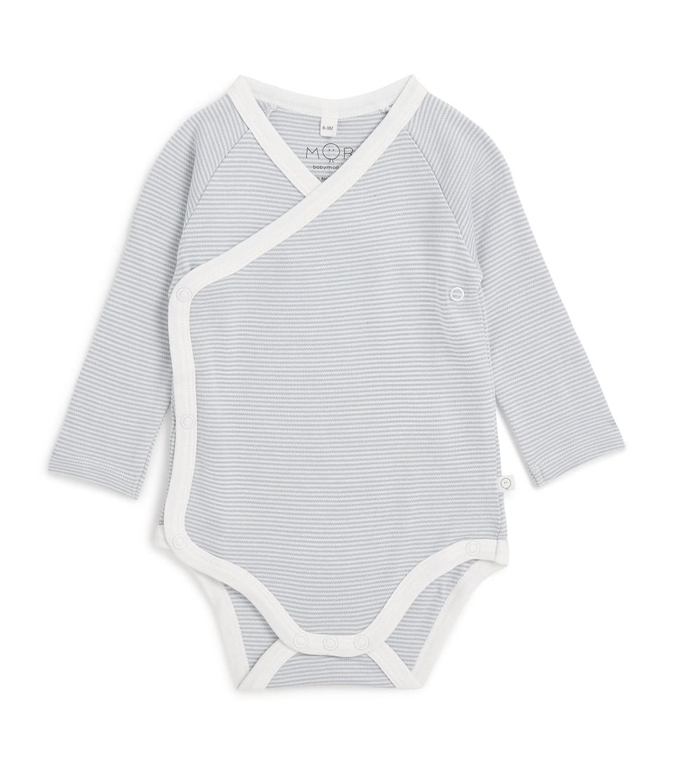 MORI Bamboo-Blend Kimono Bodysuit (9-12 Months) Blue Stripe