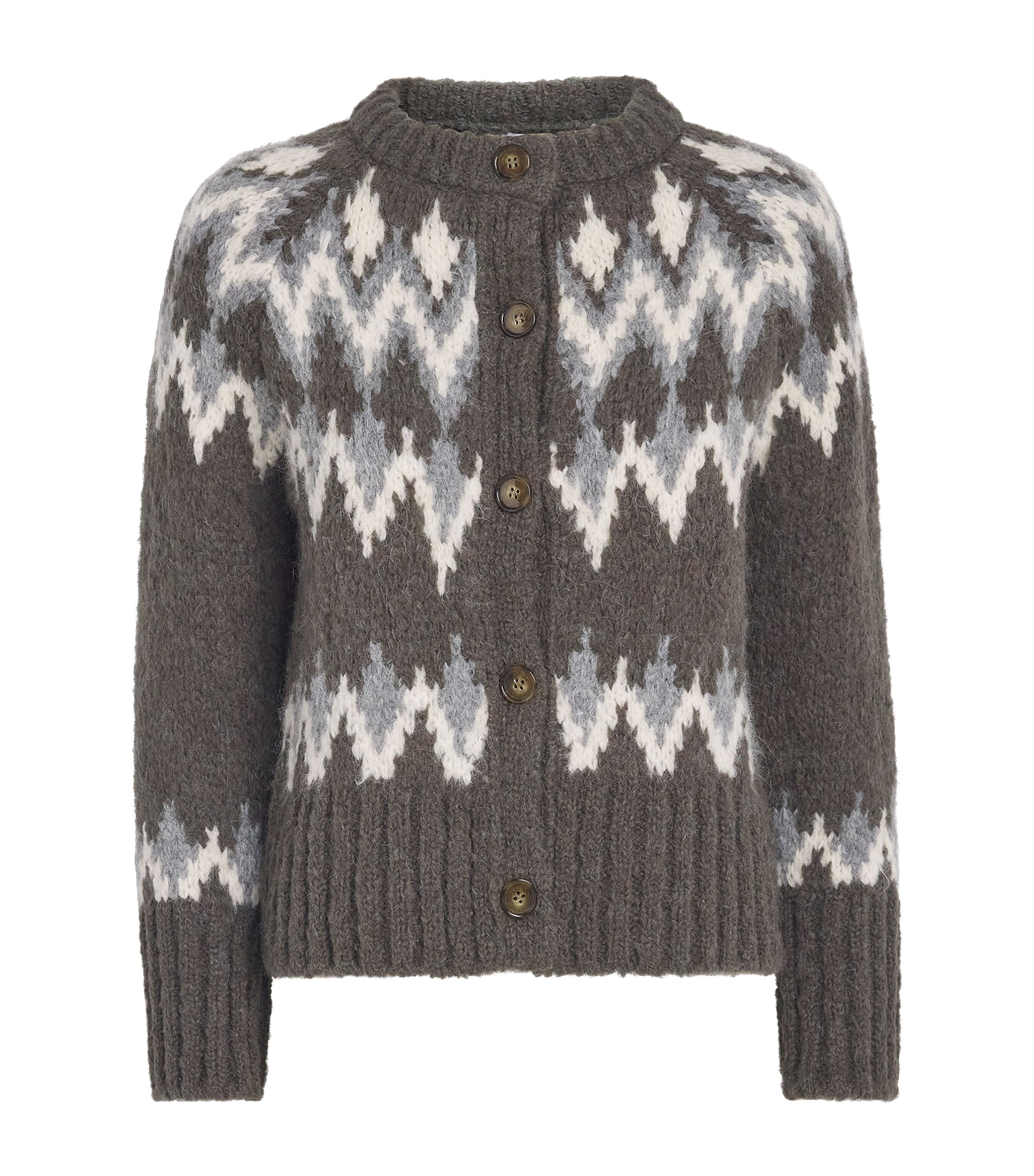 Veronica Beard Womens Fair Isle Christina Cardigan Green Shdw Mlt