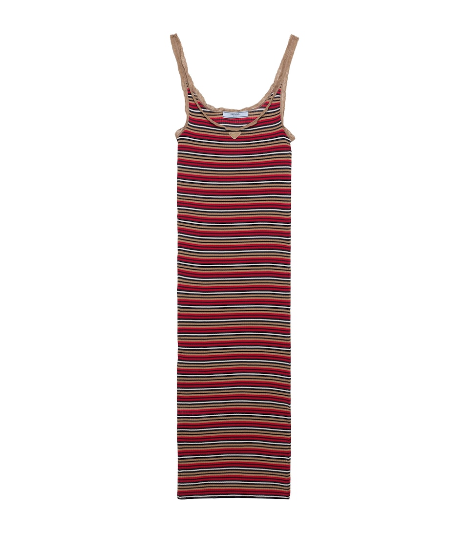 Prada Womens Cotton Stripe Midi Dress Blue