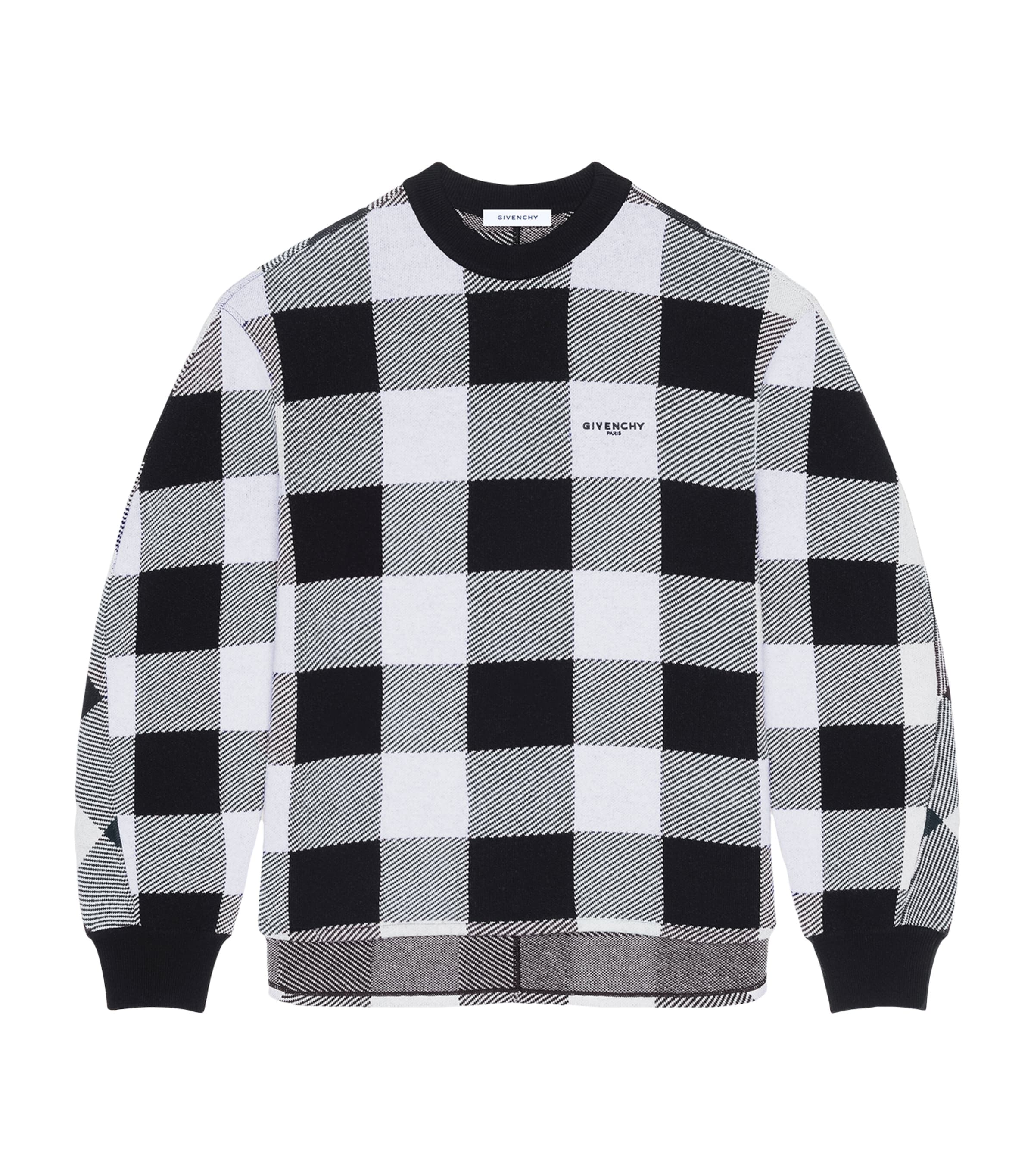 Givenchy Mens Wool Check Couture Seam Sweater Black/white