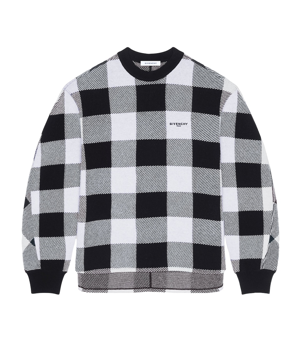Givenchy Mens Wool Check Couture Seam Sweater Black/white