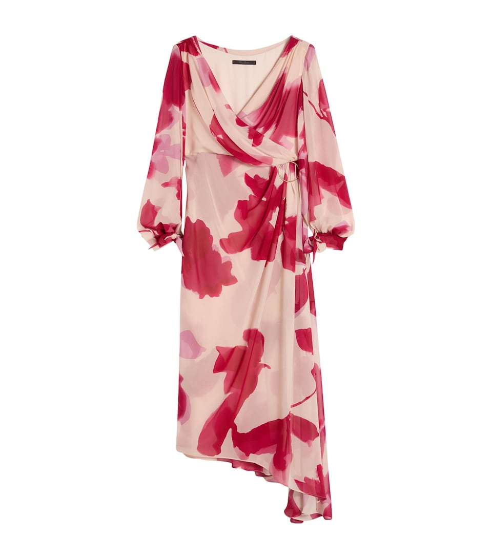 Silk Floral Wrap Midi Dress