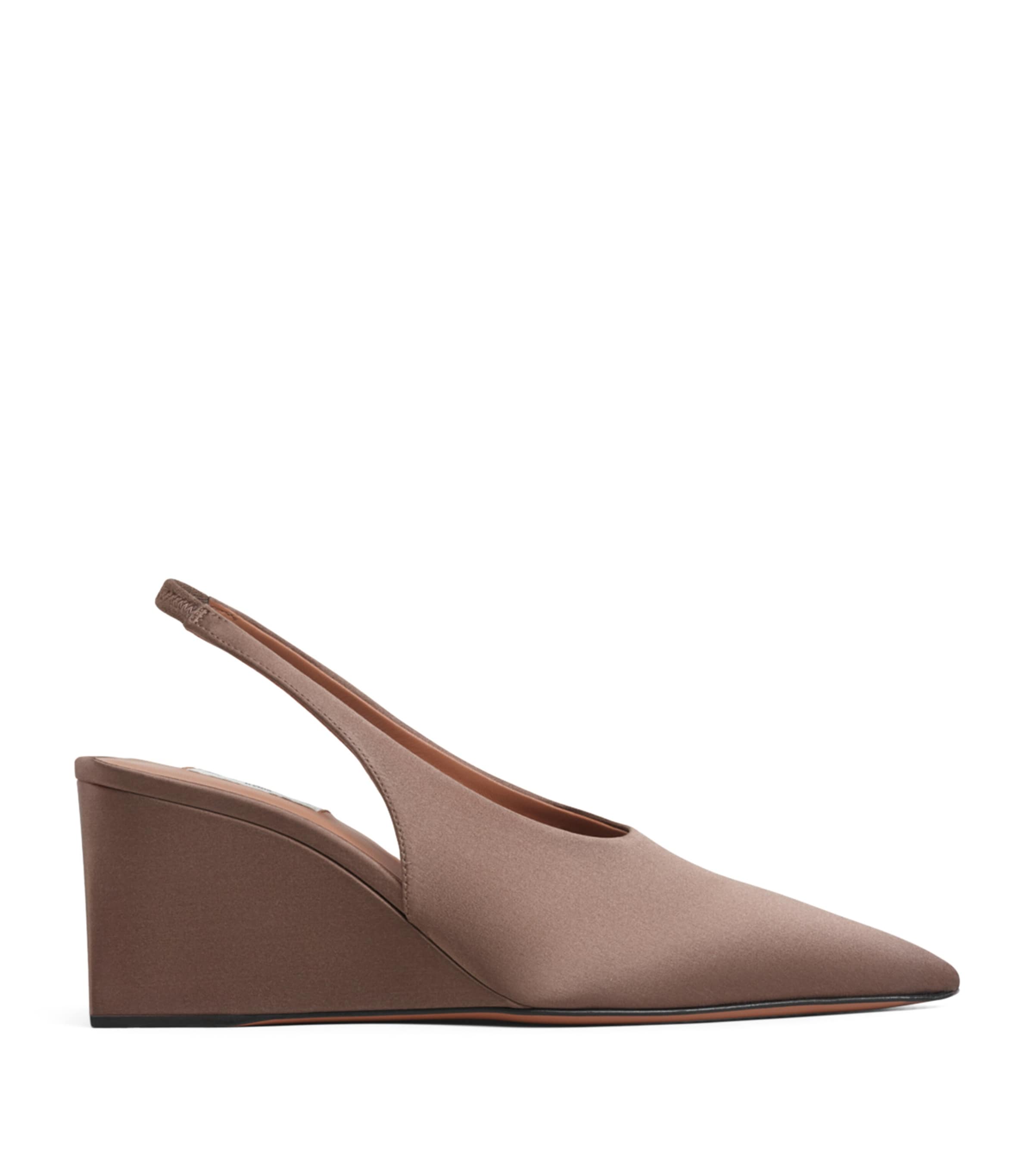 Alaïa Satin Cube Slingback Wedges 75 Chataigne