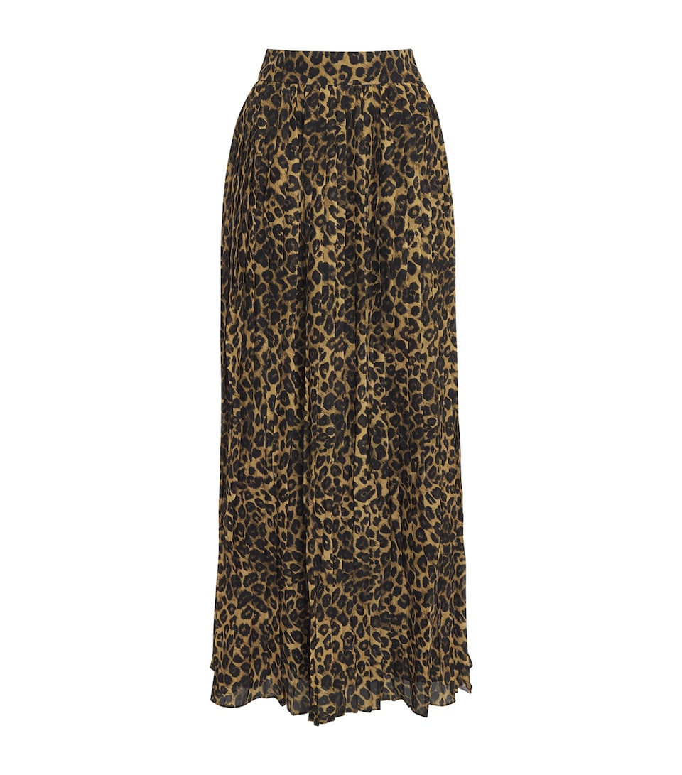 Toccin Womens Chiffon Leopard Pleated Dillon Midi Skirt Leopard