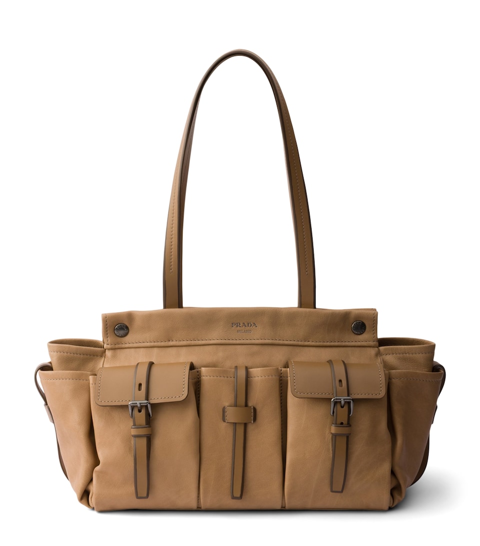 Prada Large Leather Route Tote Bag Neutral