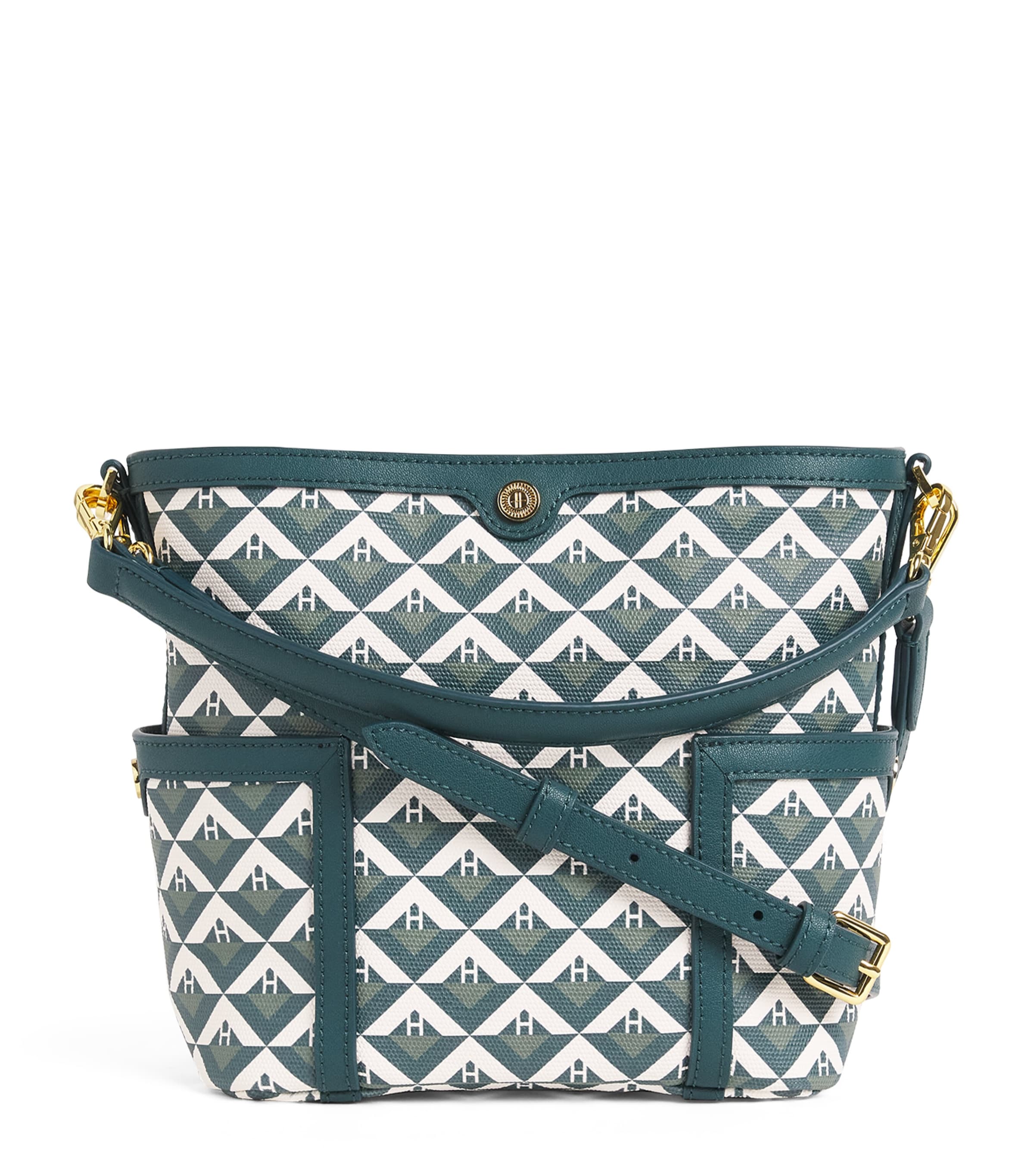 Harrods Coated Canvas Geometric Bucket Bag Green