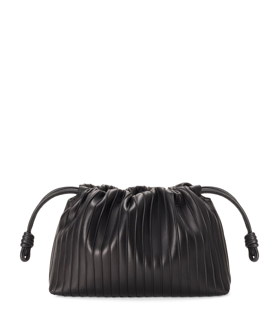 LOEWE Medium Pleated Leather Flamenco Bag Black