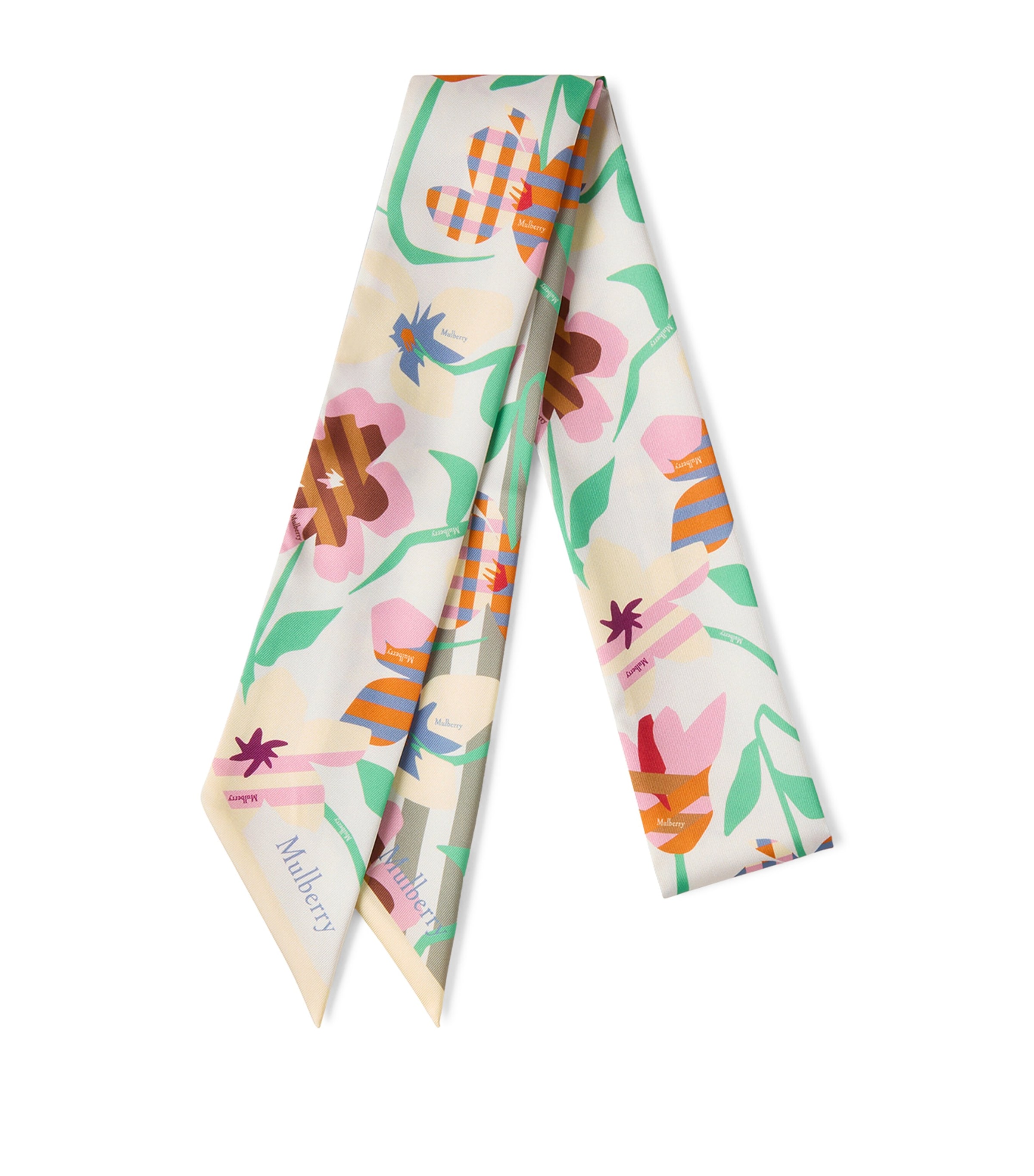 Mulberry Graphic Floral Print Skinny Scarf Linen Green Buttermi