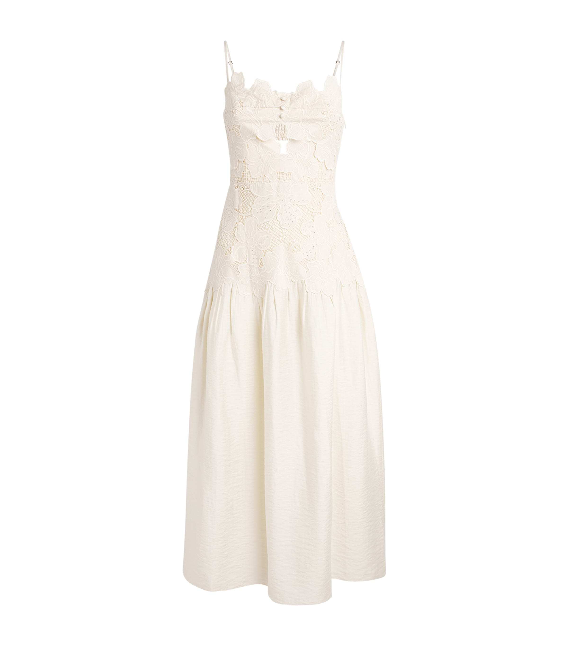Sandro Paris Womens Guipure-Lace Sleeveless Midi Dress Ecru
