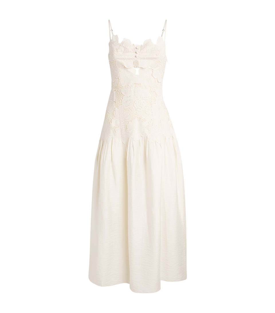 Sandro Paris Womens Guipure-Lace Sleeveless Midi Dress Ecru