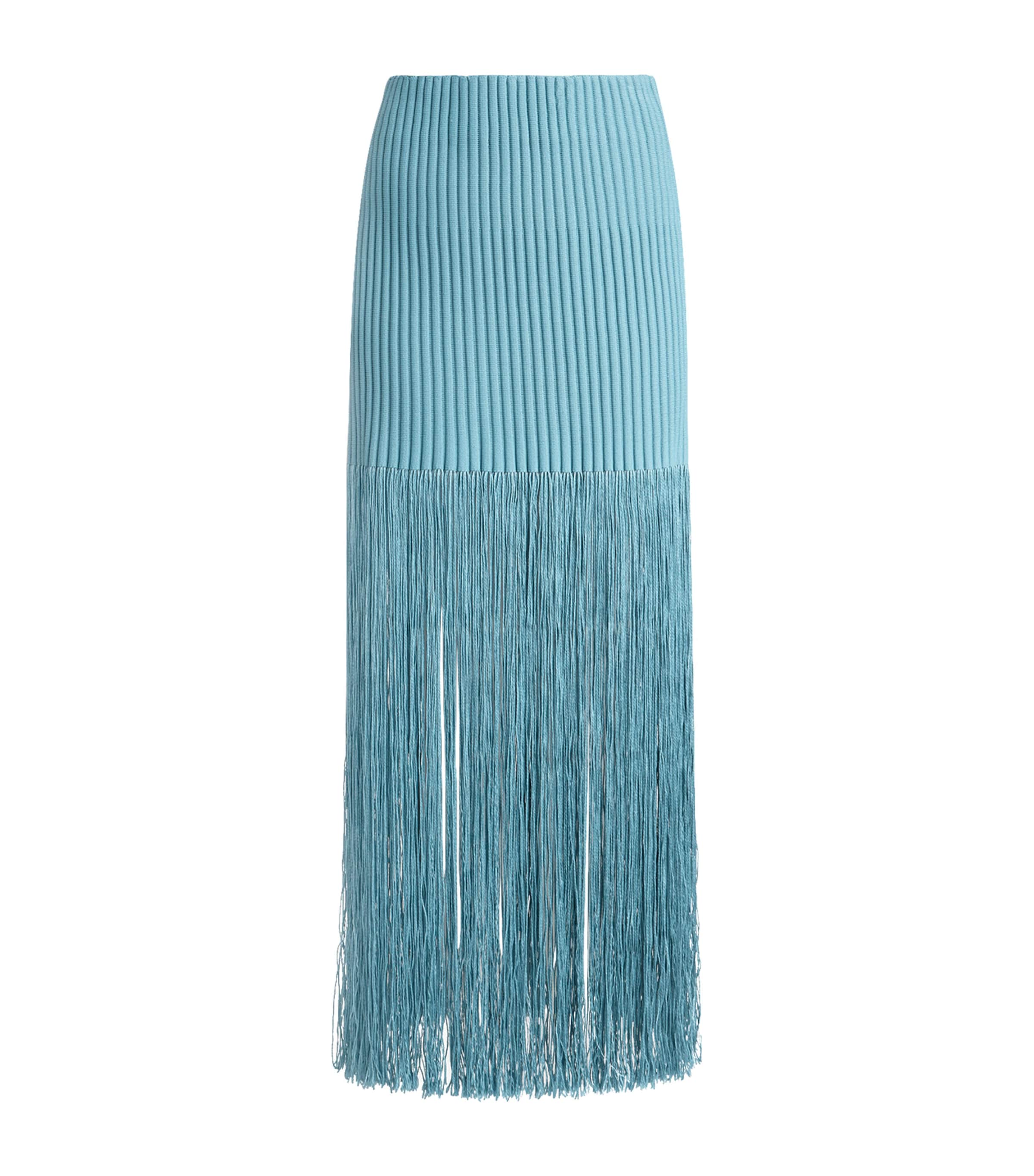 Alaïa Womens Fringed Maxi Skirt Blue Grey