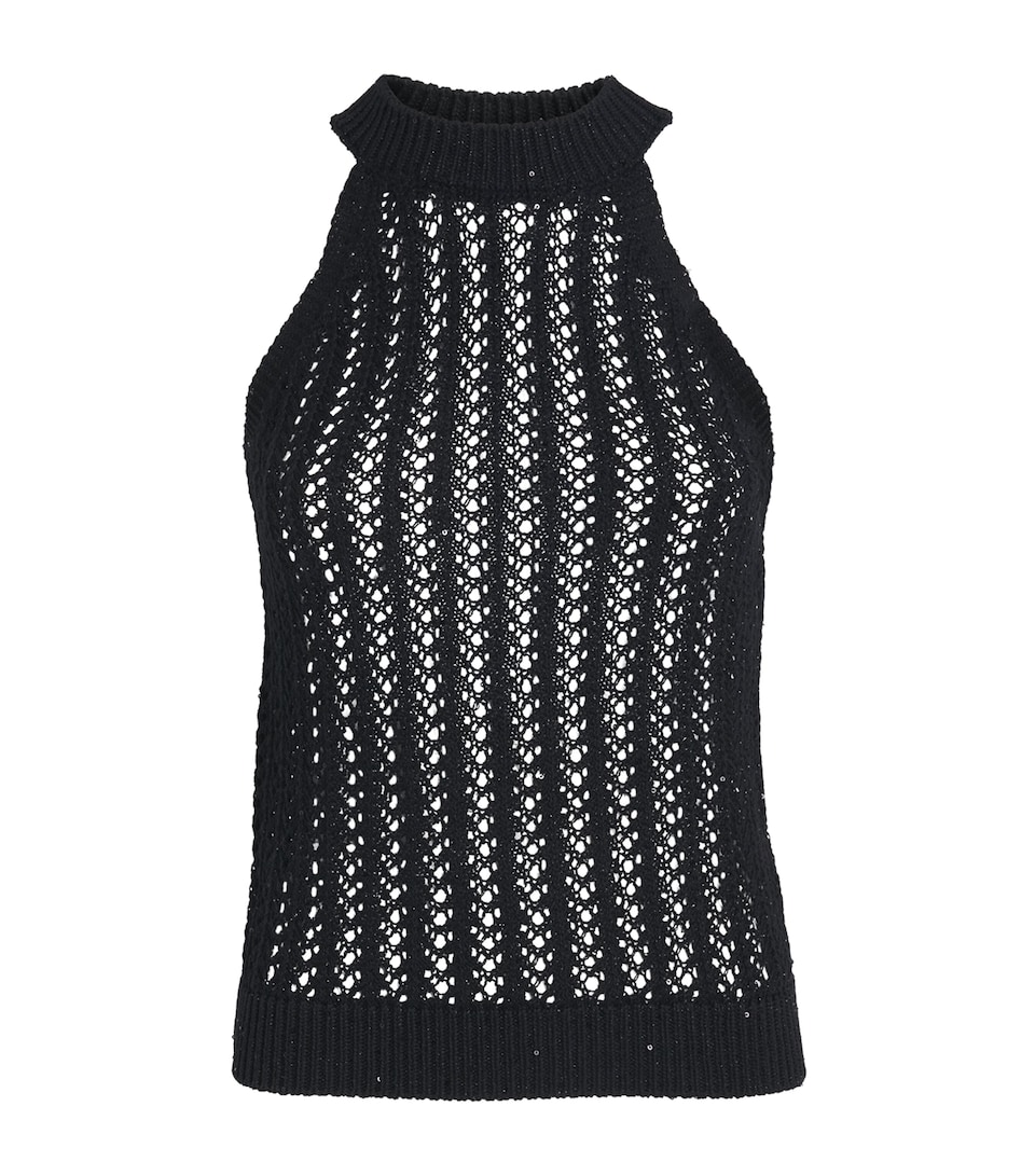 Eleventy Womens Cotton-Linen Sequin Sleeveless Sweater Nero