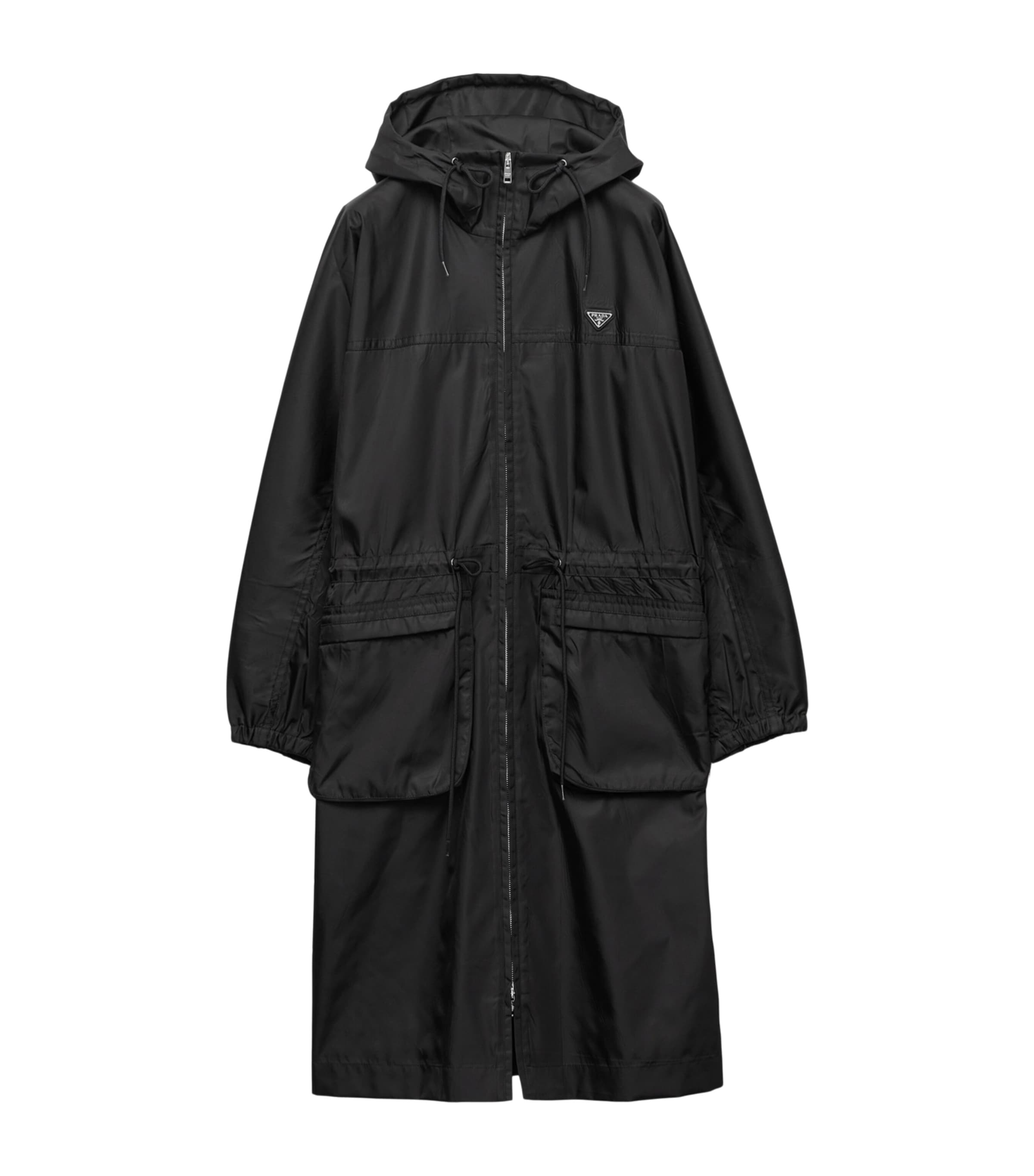 Prada Womens Re-Nylon Longline Rain Jacket Black