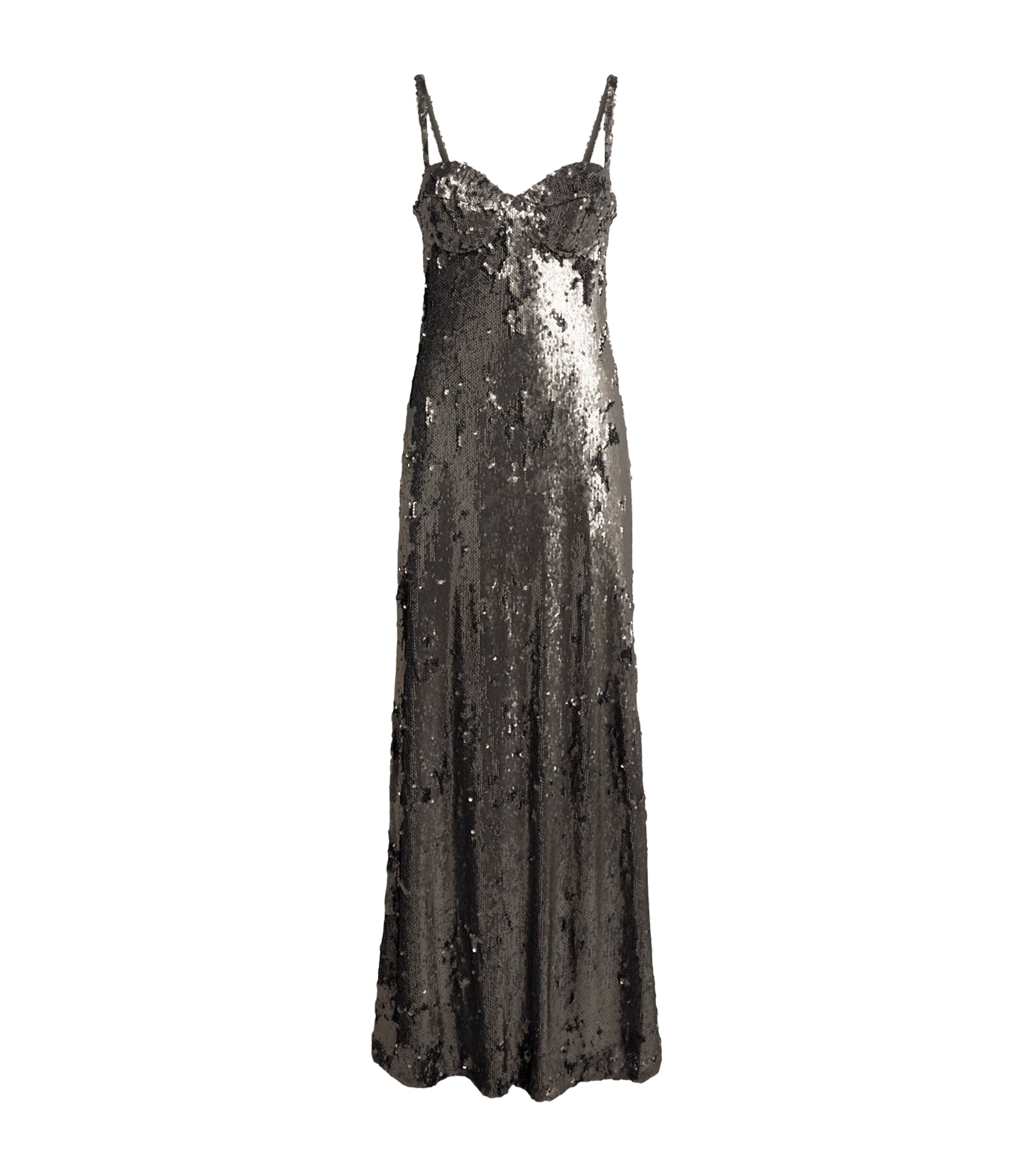 L'Agence Womens Sequin Sayla Gown Smol Smokey Olive