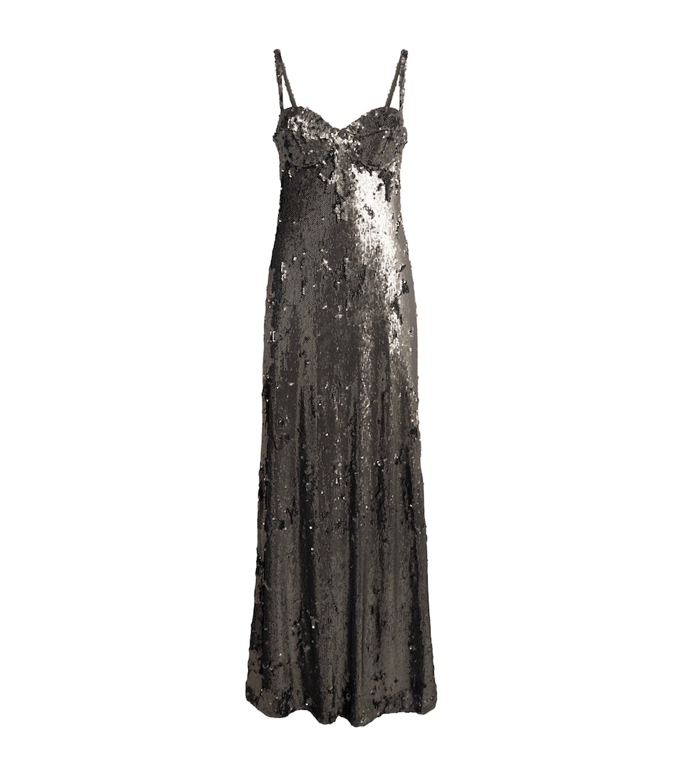 L'Agence Womens Sequin Sayla Gown Smol Smokey Olive