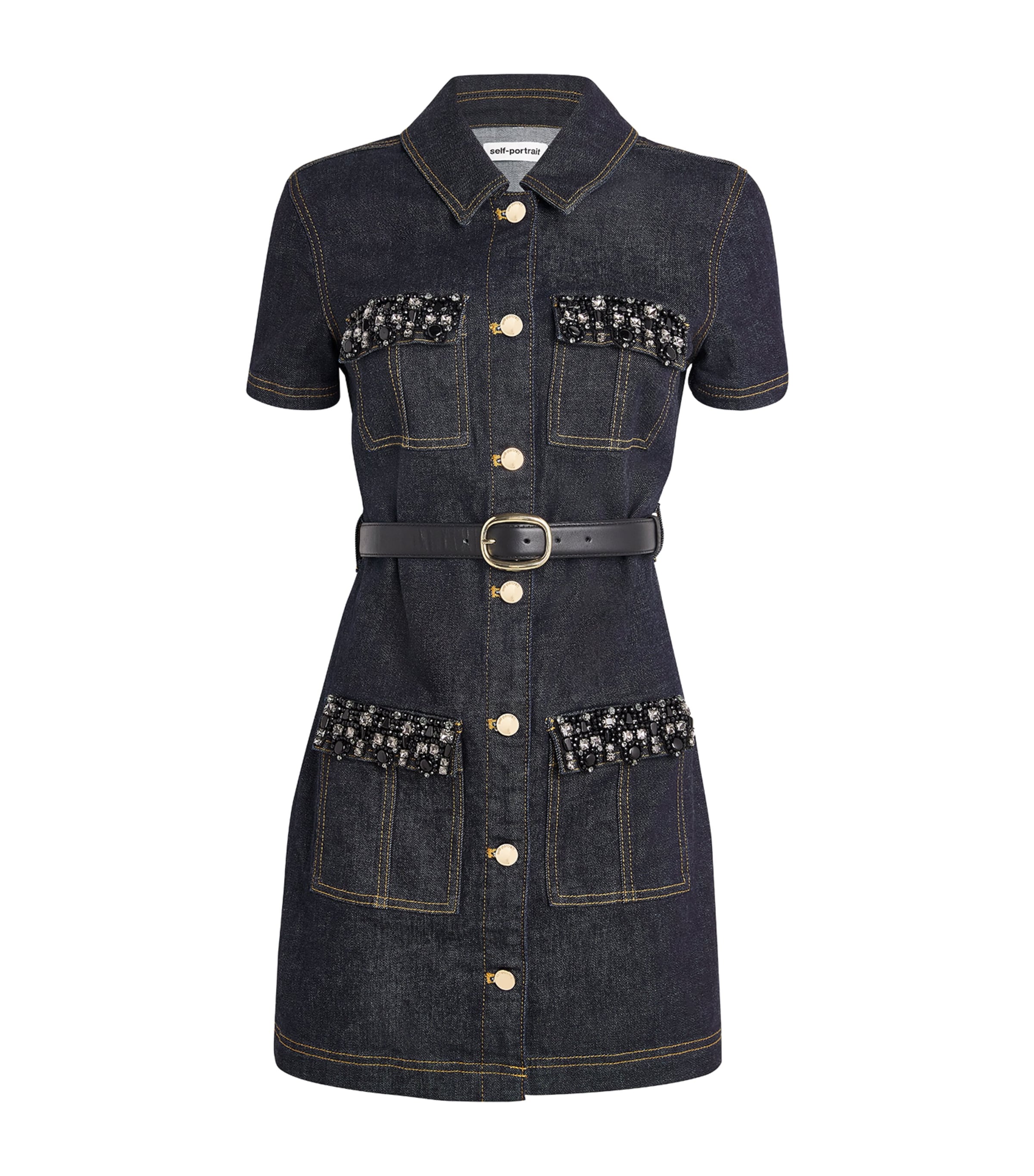 Denim Crystal-Trim Mini Dress