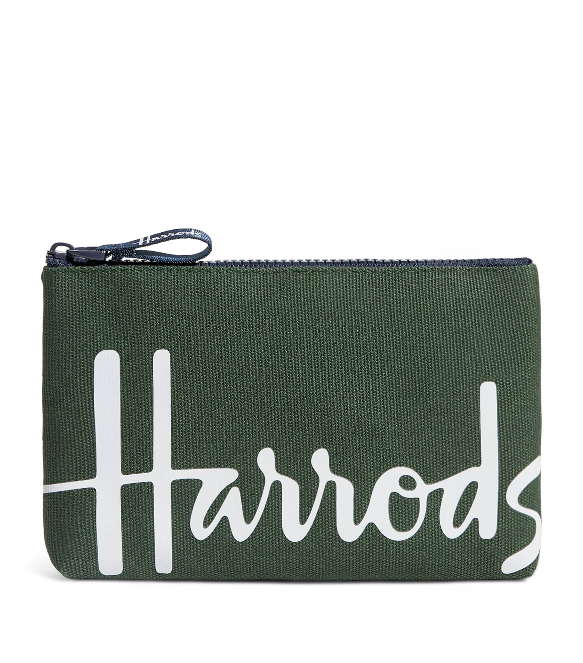 Harrods Small Cotton Logo Pouch Dark Green