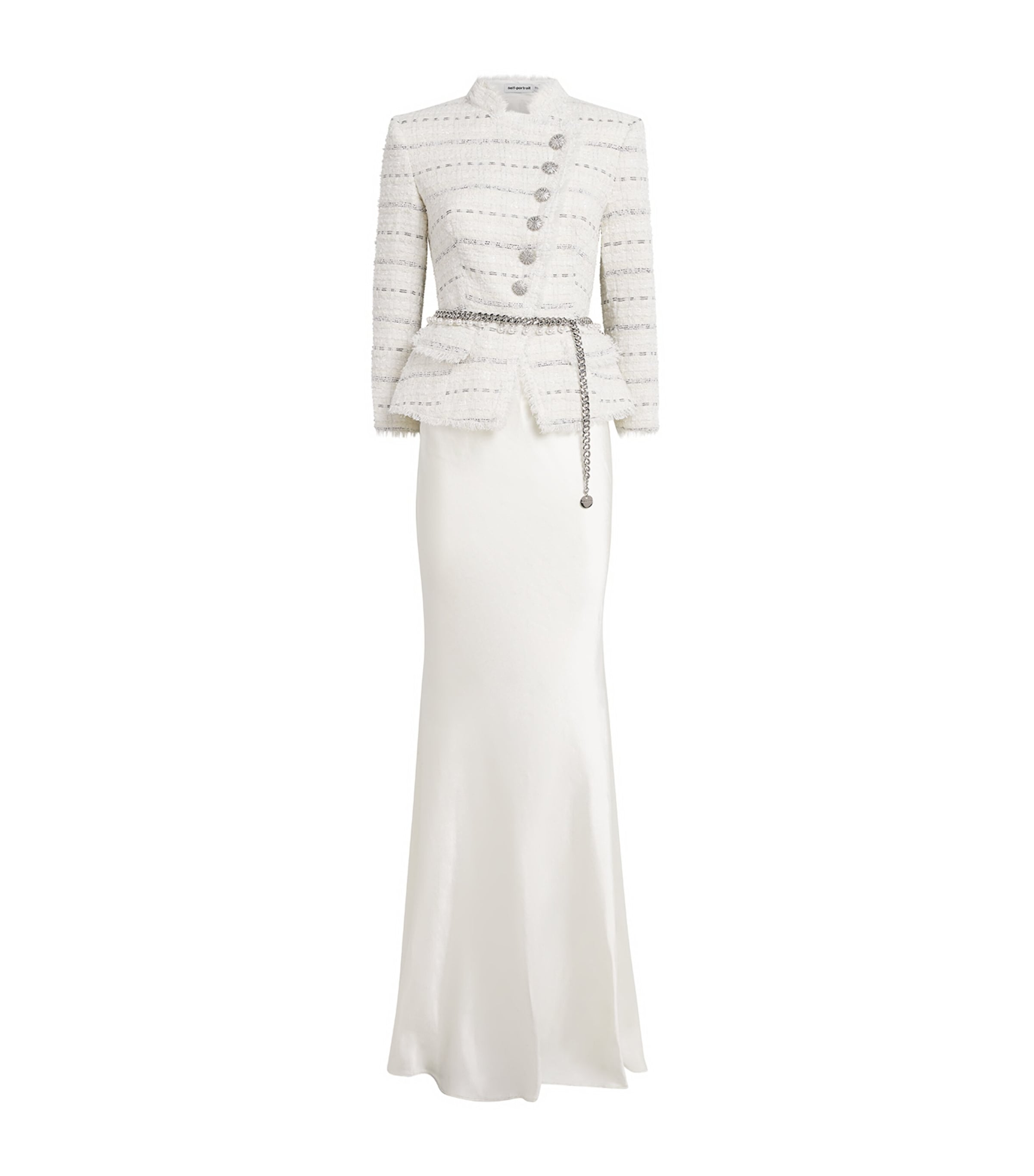 Self-Portrait Womens Bouclé Satin Maxi Dress White