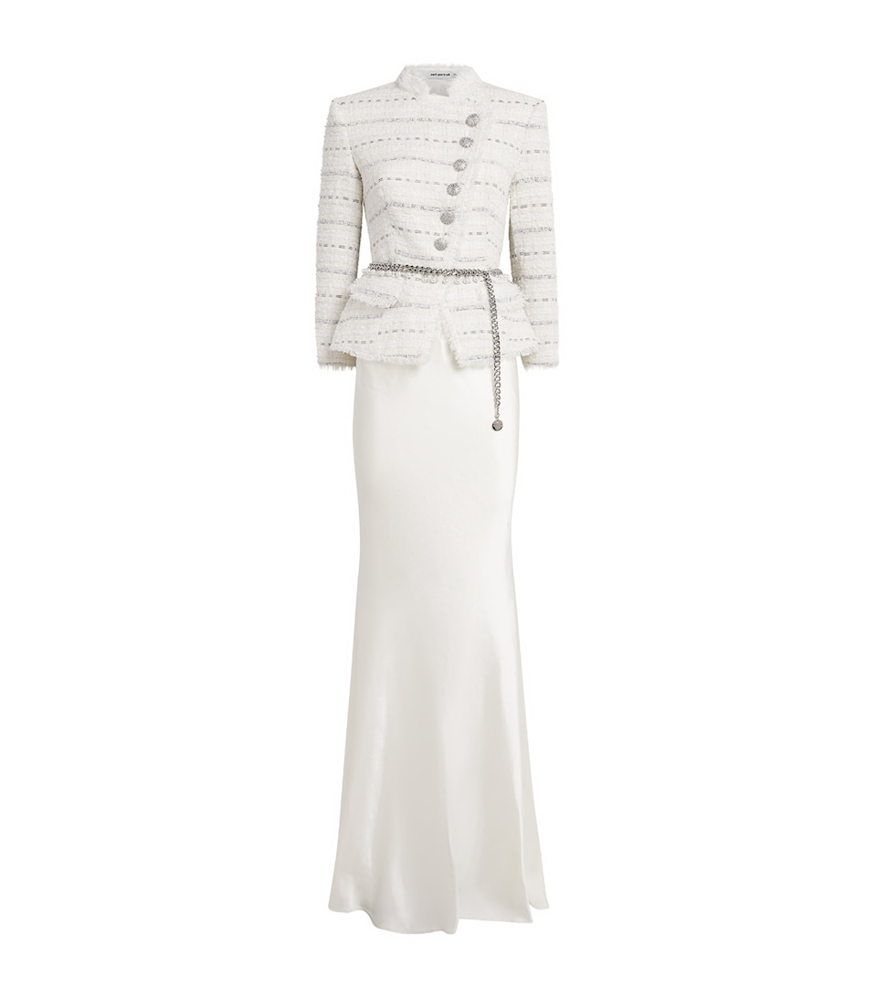 Self-Portrait Womens Bouclé Satin Maxi Dress White