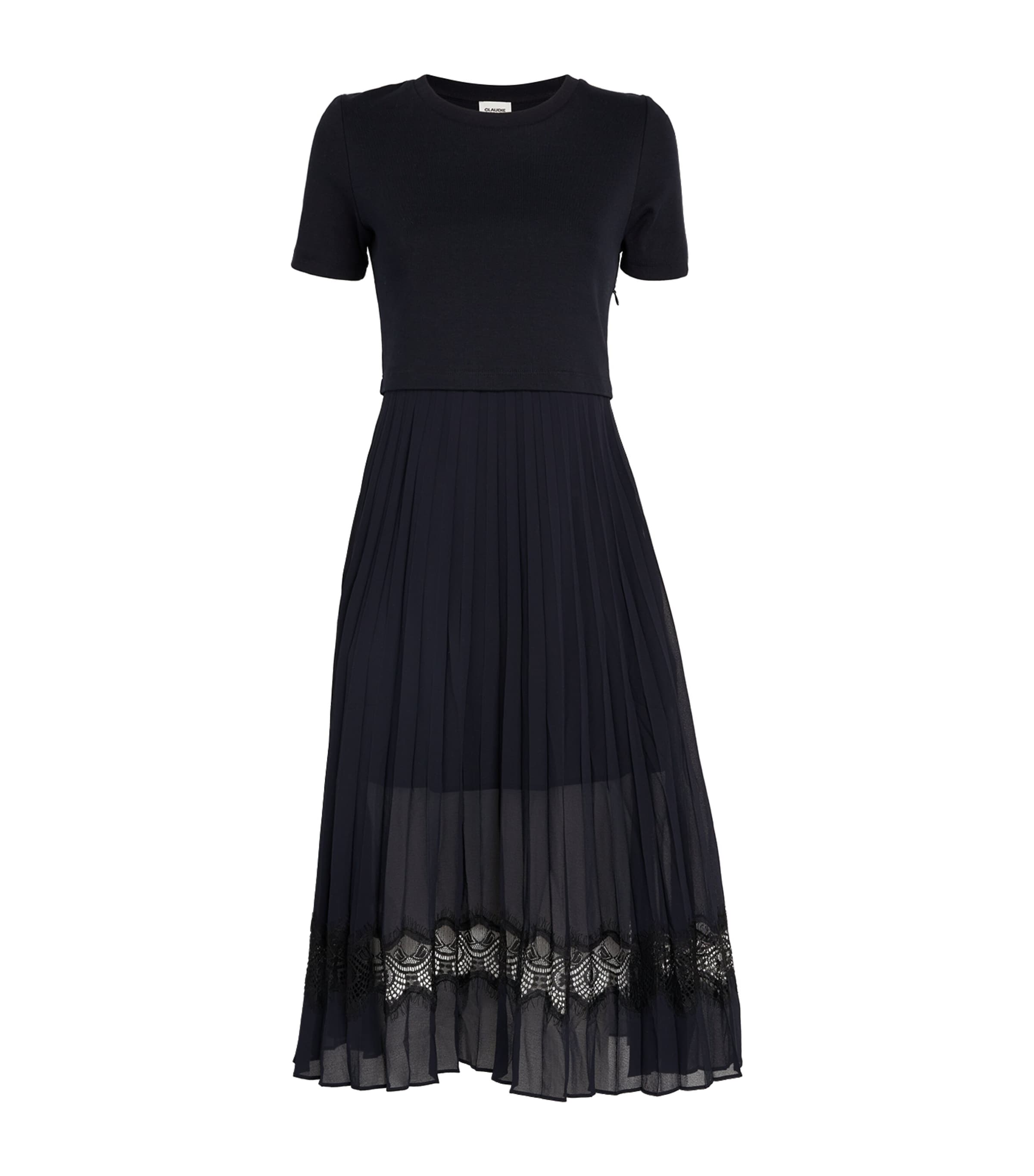 Claudie Pierlot Womens Lace-Trim Pleated Midi Dress Dual Color