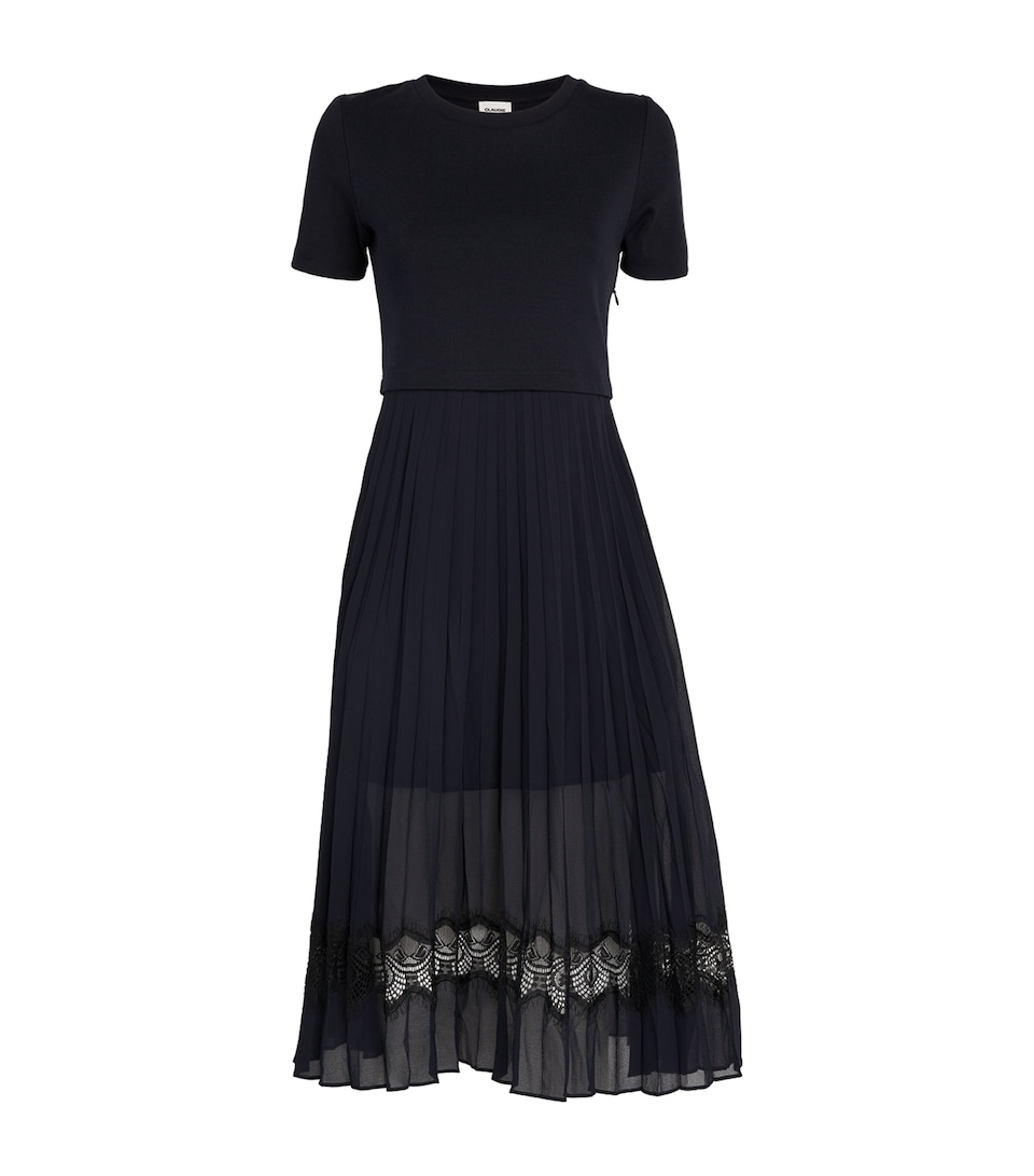 Claudie Pierlot Womens Lace-Trim Pleated Midi Dress Dual Color