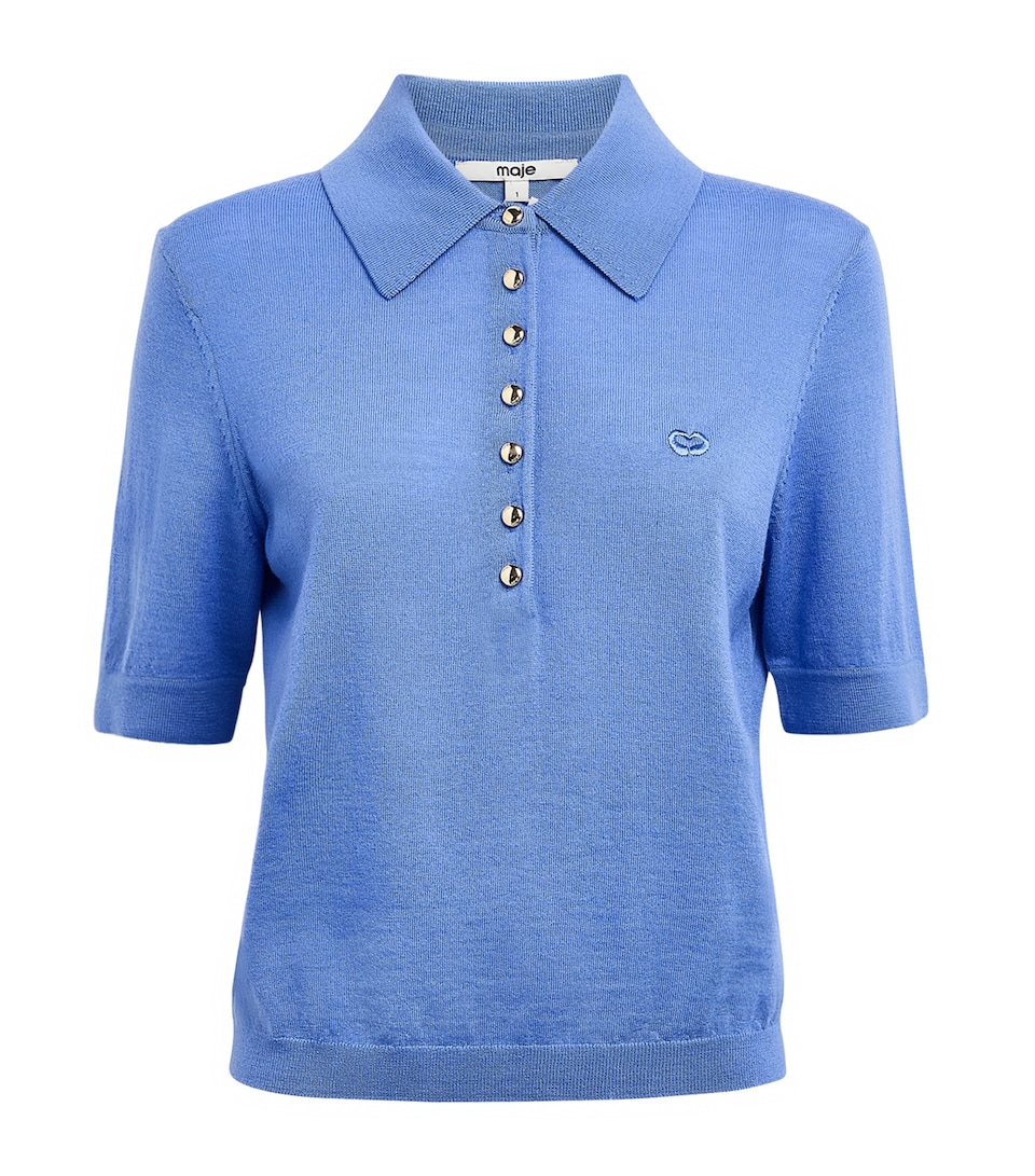 Maje Womens Wool Polo Sweater Blue