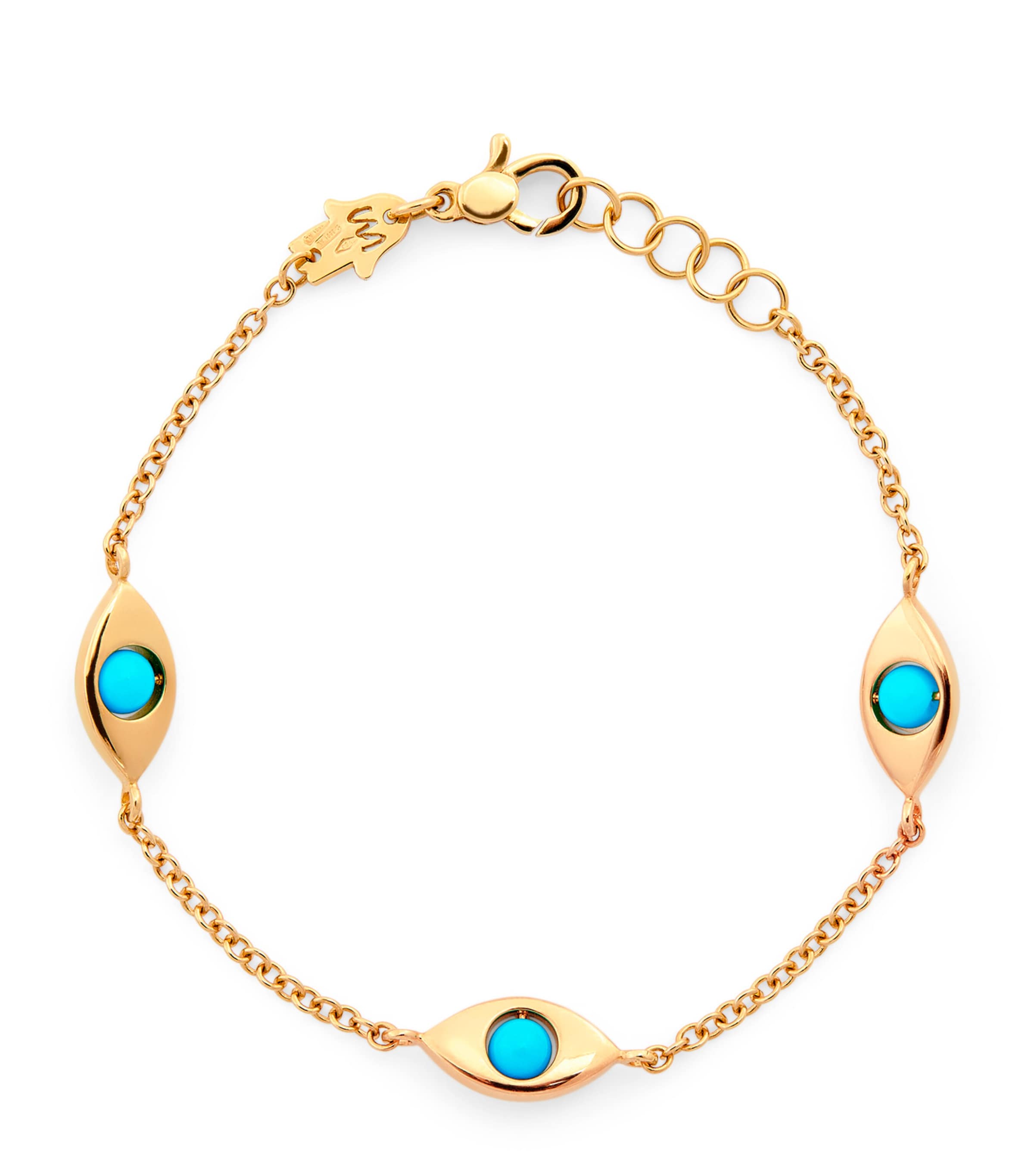 Yellow Gold and Turquoise Protected Three Eyes Bracelet
