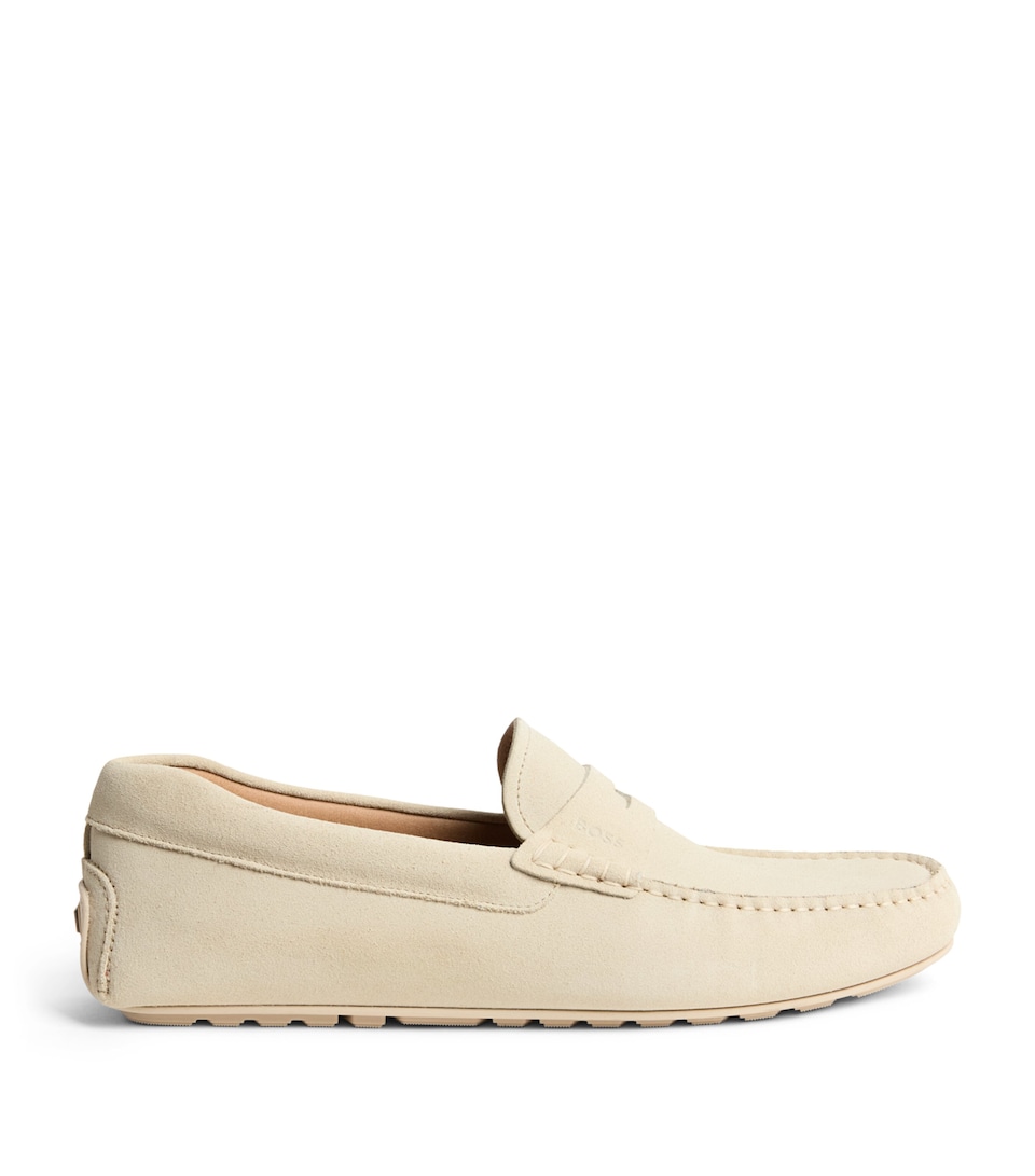 BOSS Suede Penny Loafers Open White